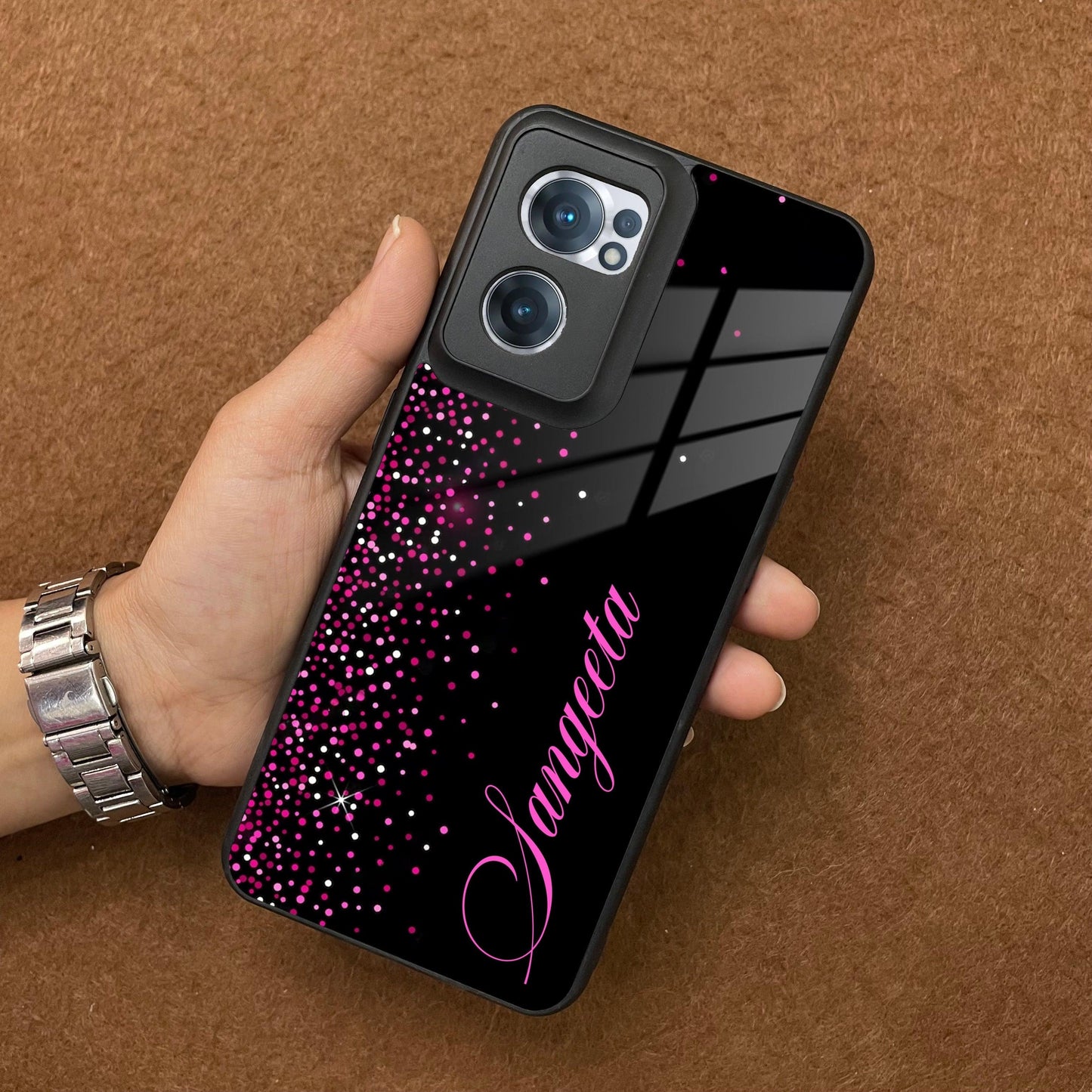 Pink Glitter Customize Glass Case Cover For Oneplus