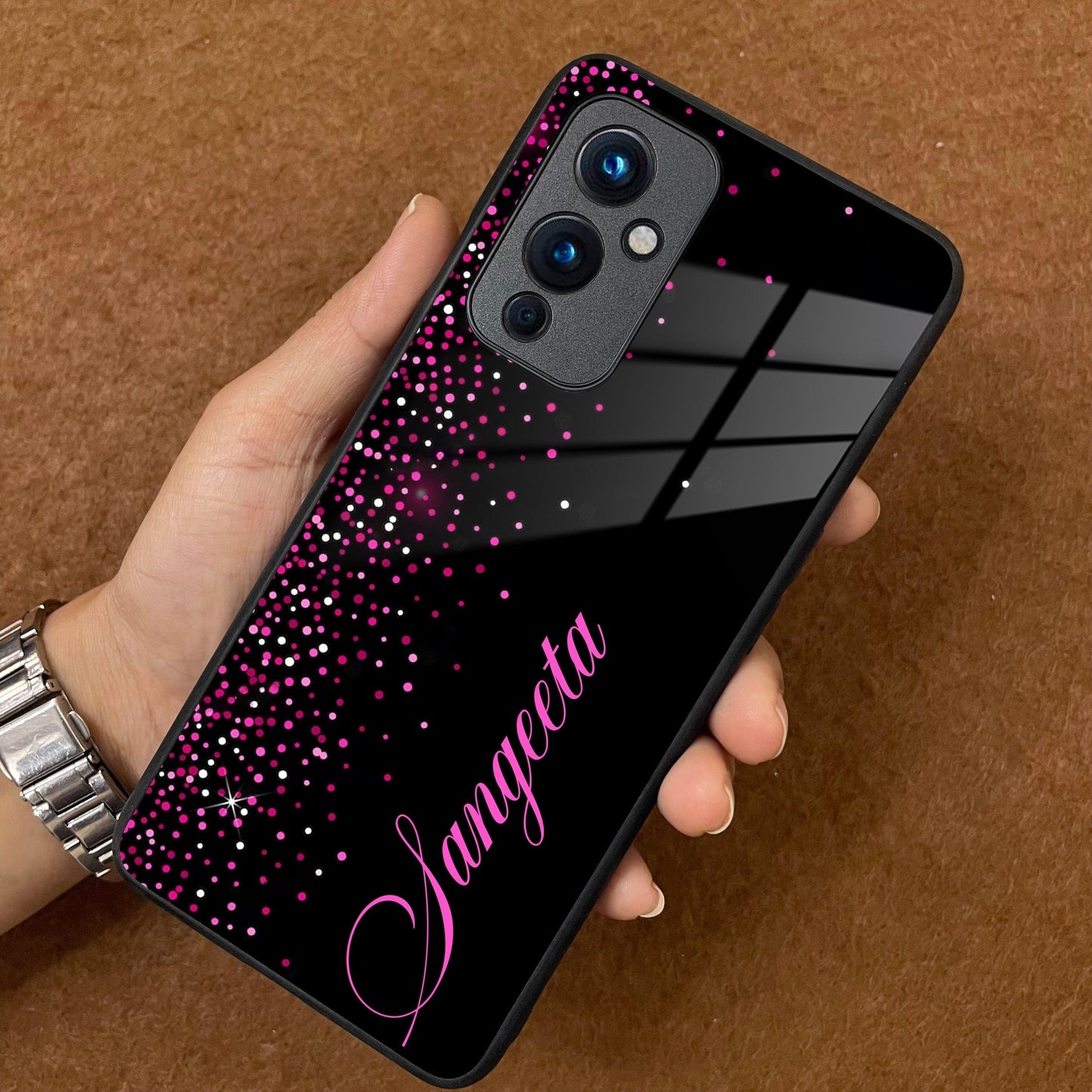 Pink Glitter Customize Glass Case Cover For Oneplus