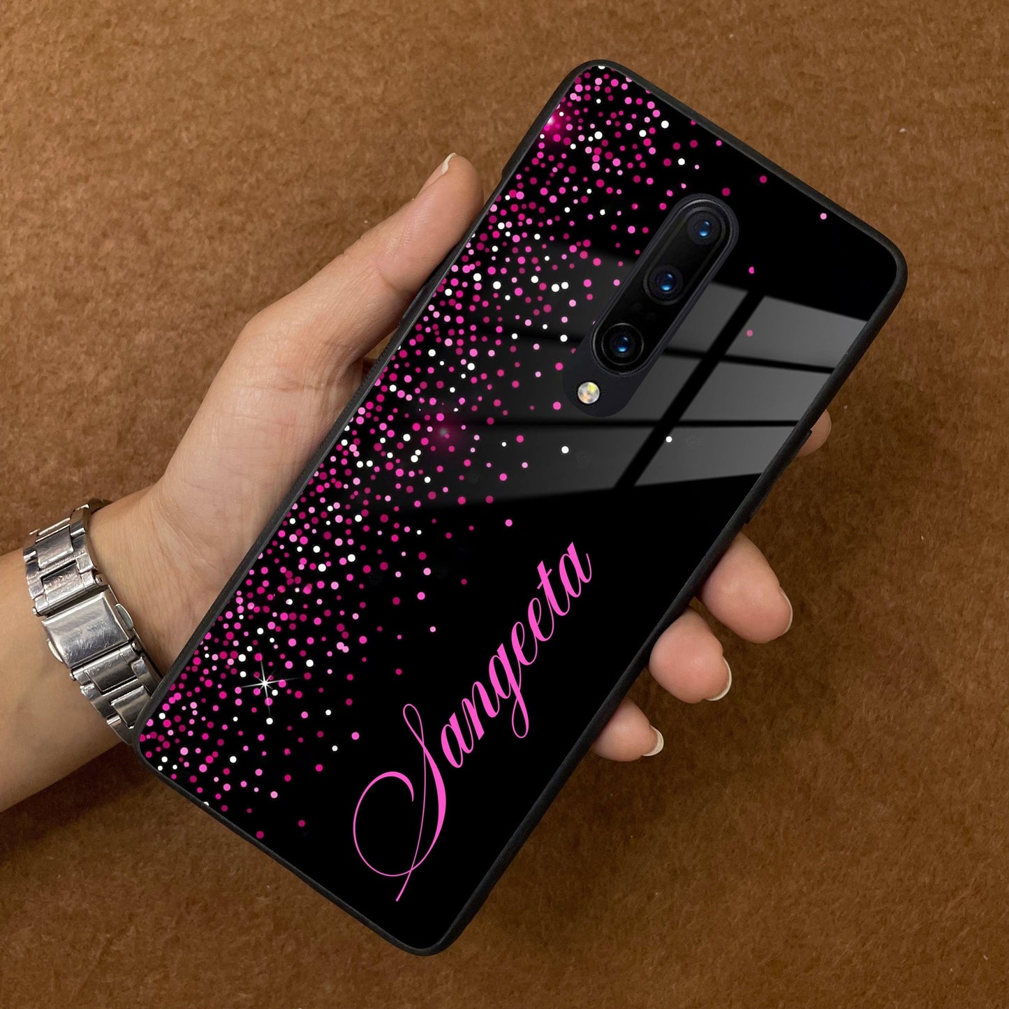 Pink Glitter Customize Glass Case Cover For Oneplus