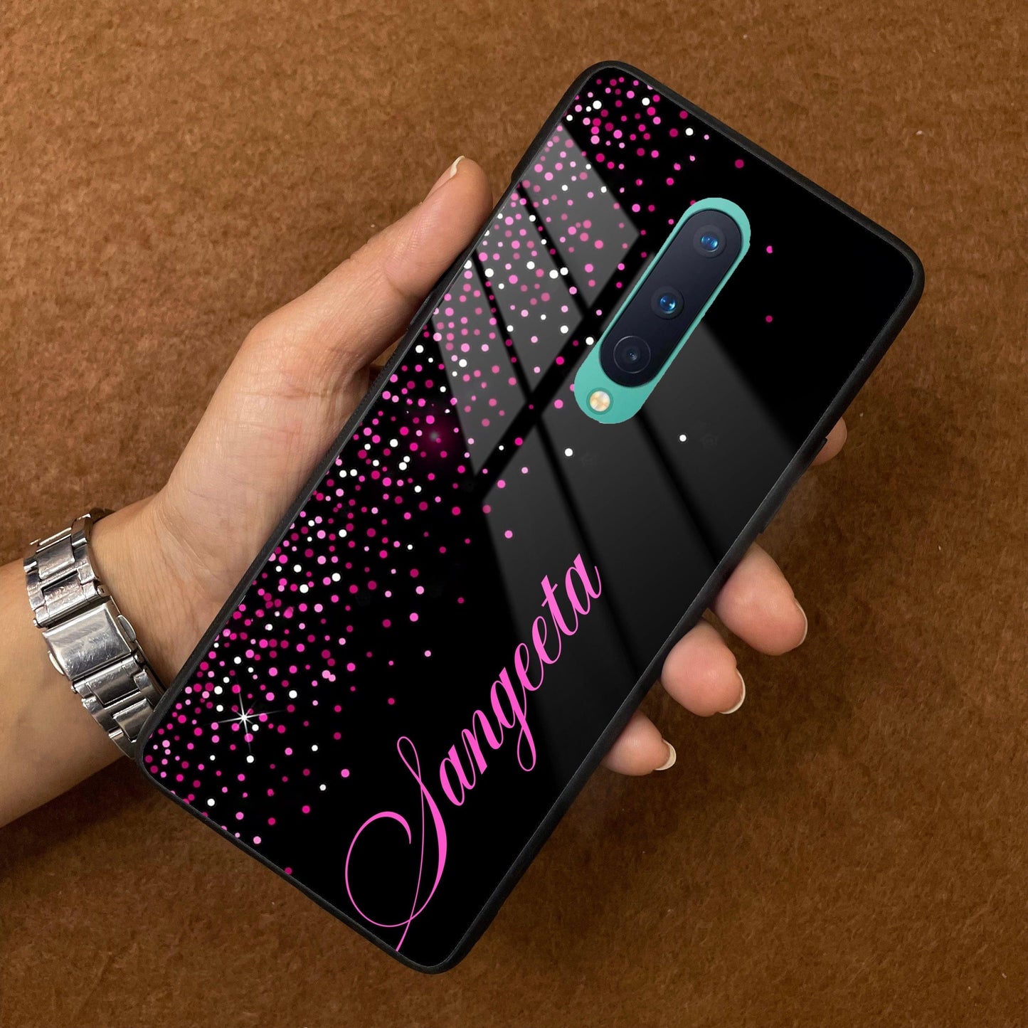 Pink Glitter Customize Glass Case Cover For Oneplus