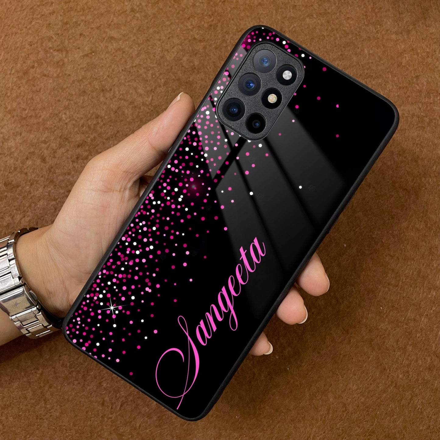 Pink Glitter Customize Glass Case Cover For Oneplus