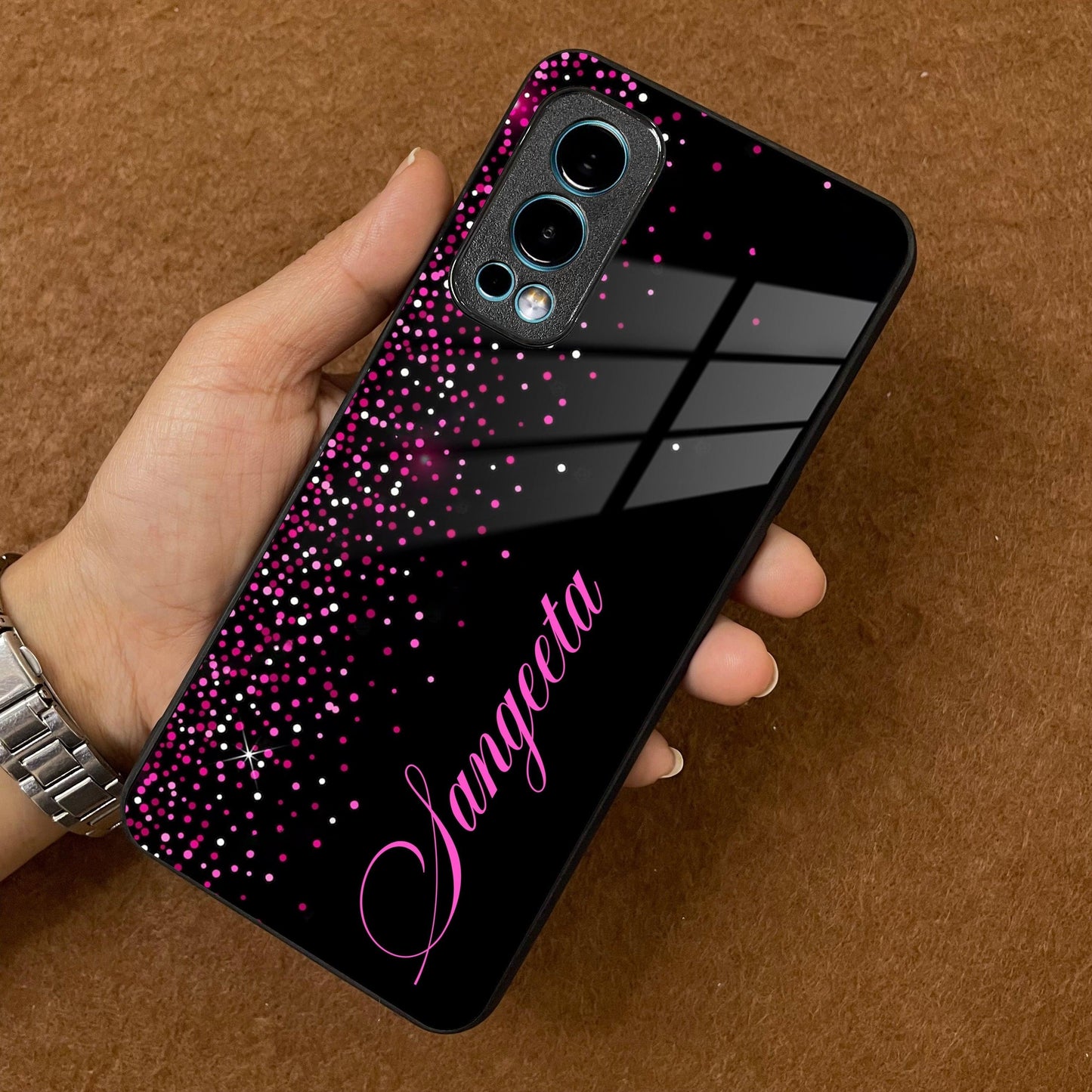 Pink Glitter Customize Glass Case Cover For Oneplus