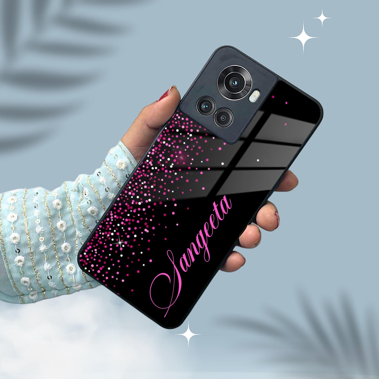 Pink Glitter Customize Glass Case Cover For Oneplus