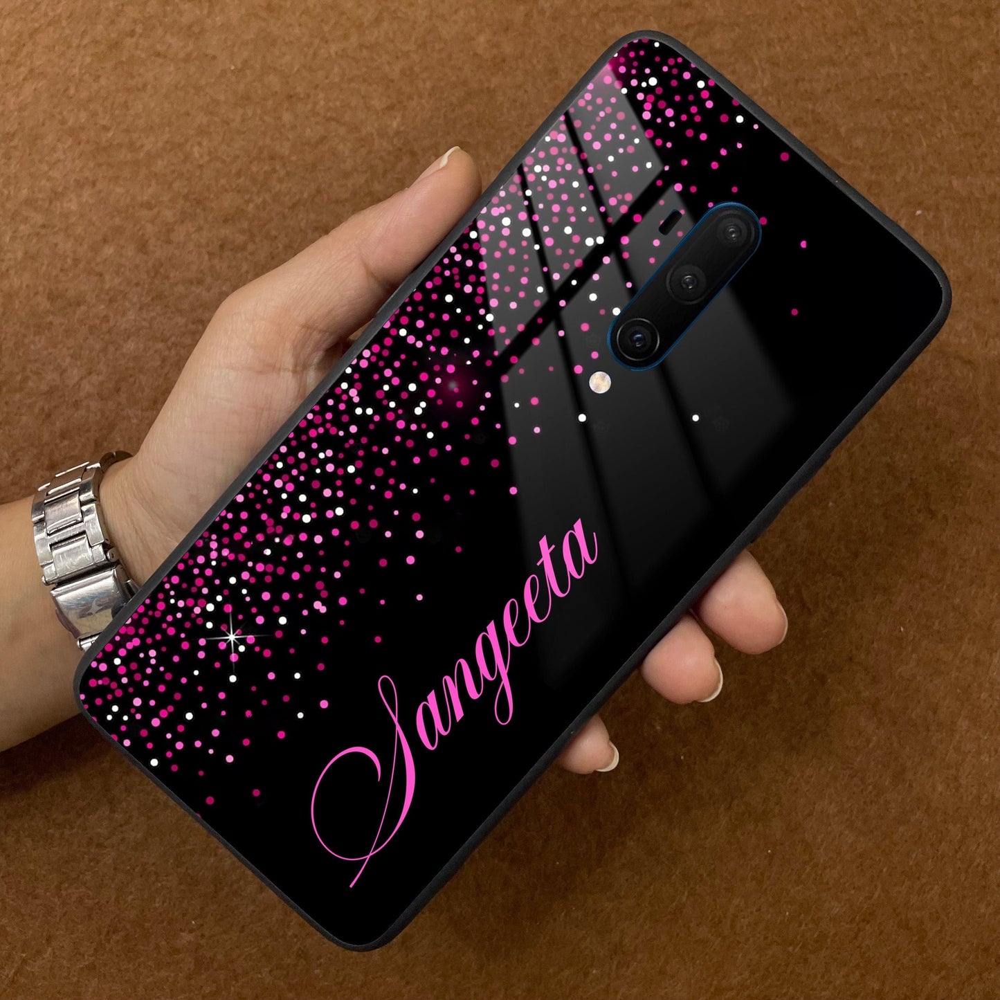 Pink Glitter Customize Glass Case Cover For Oneplus