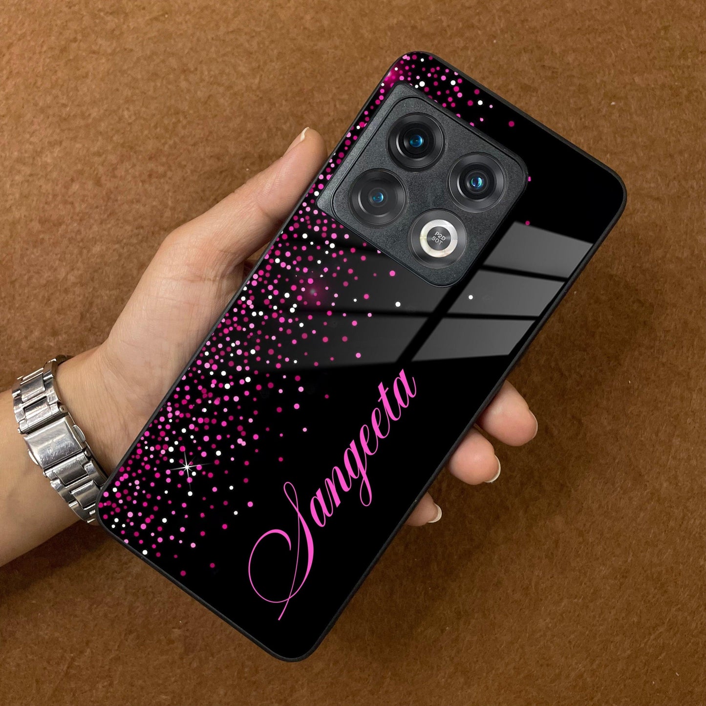 Pink Glitter Customize Glass Case Cover For Oneplus