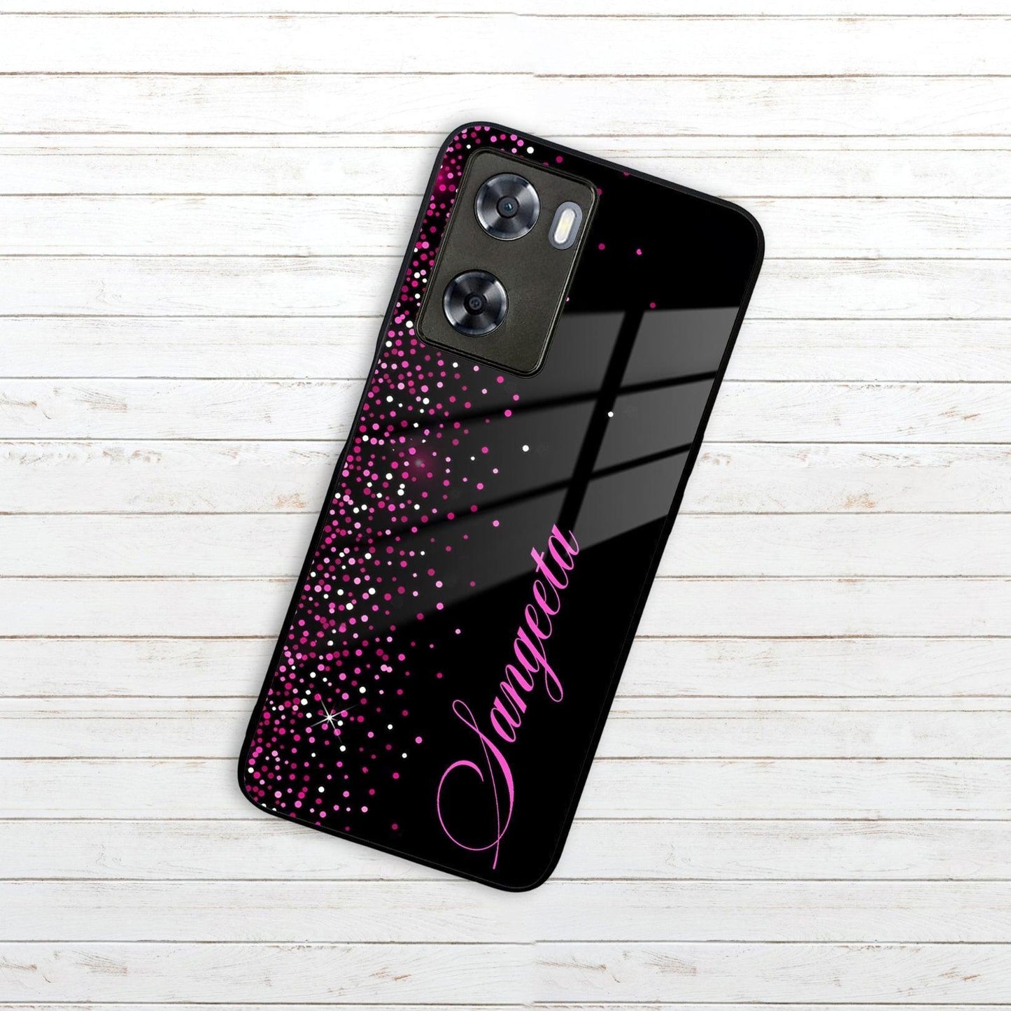 Pink Glitter Customize Glass Case Cover For Oppo