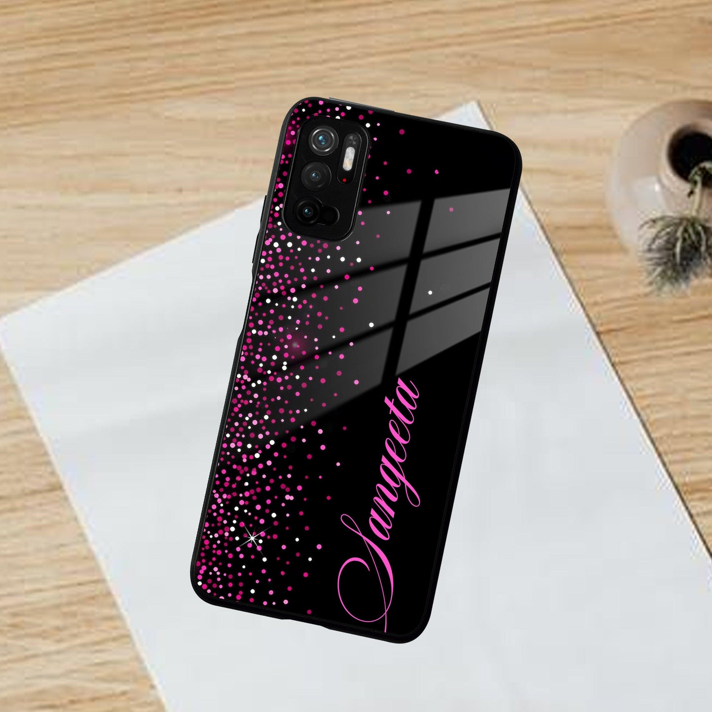 Pink Glitter Customize Glass Case Cover For Poco