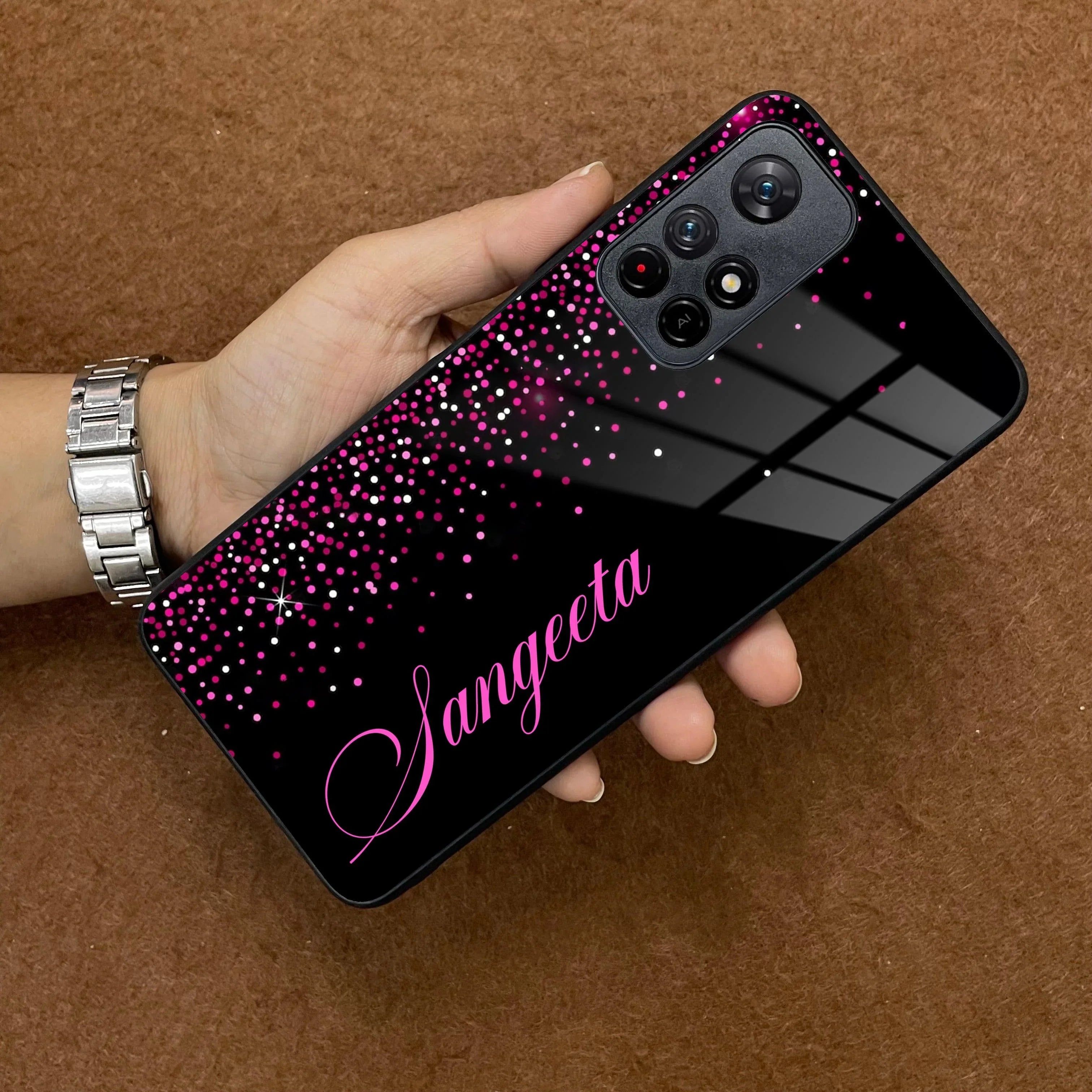 Pink Glitter Customize Glass Case Cover For Poco - ShopOnCliQ