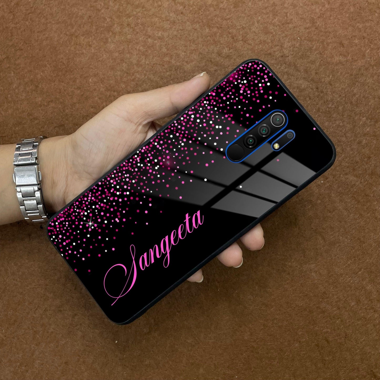 Pink Glitter Customize Glass Case Cover For Poco