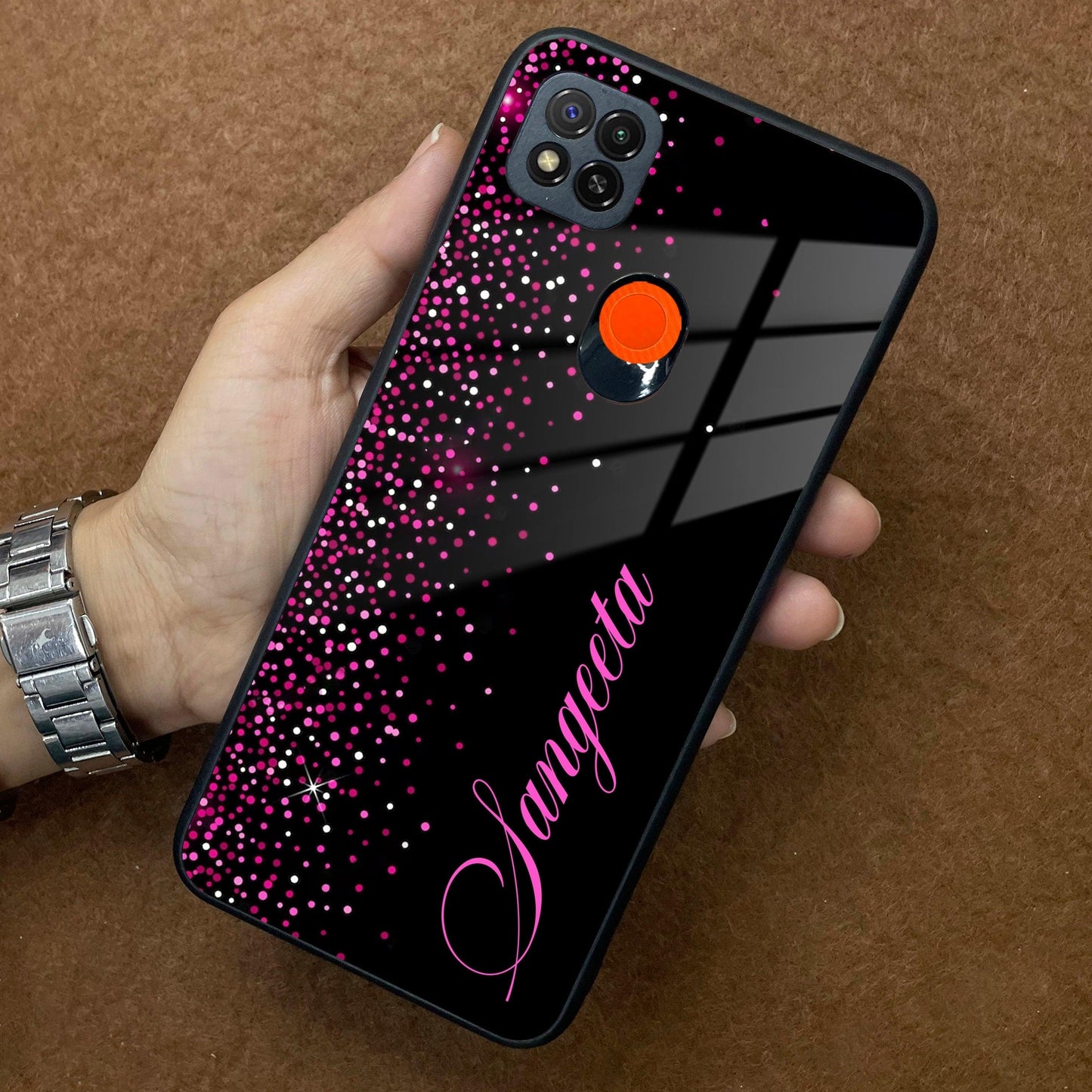 Pink Glitter Customize Glass Case Cover For Poco