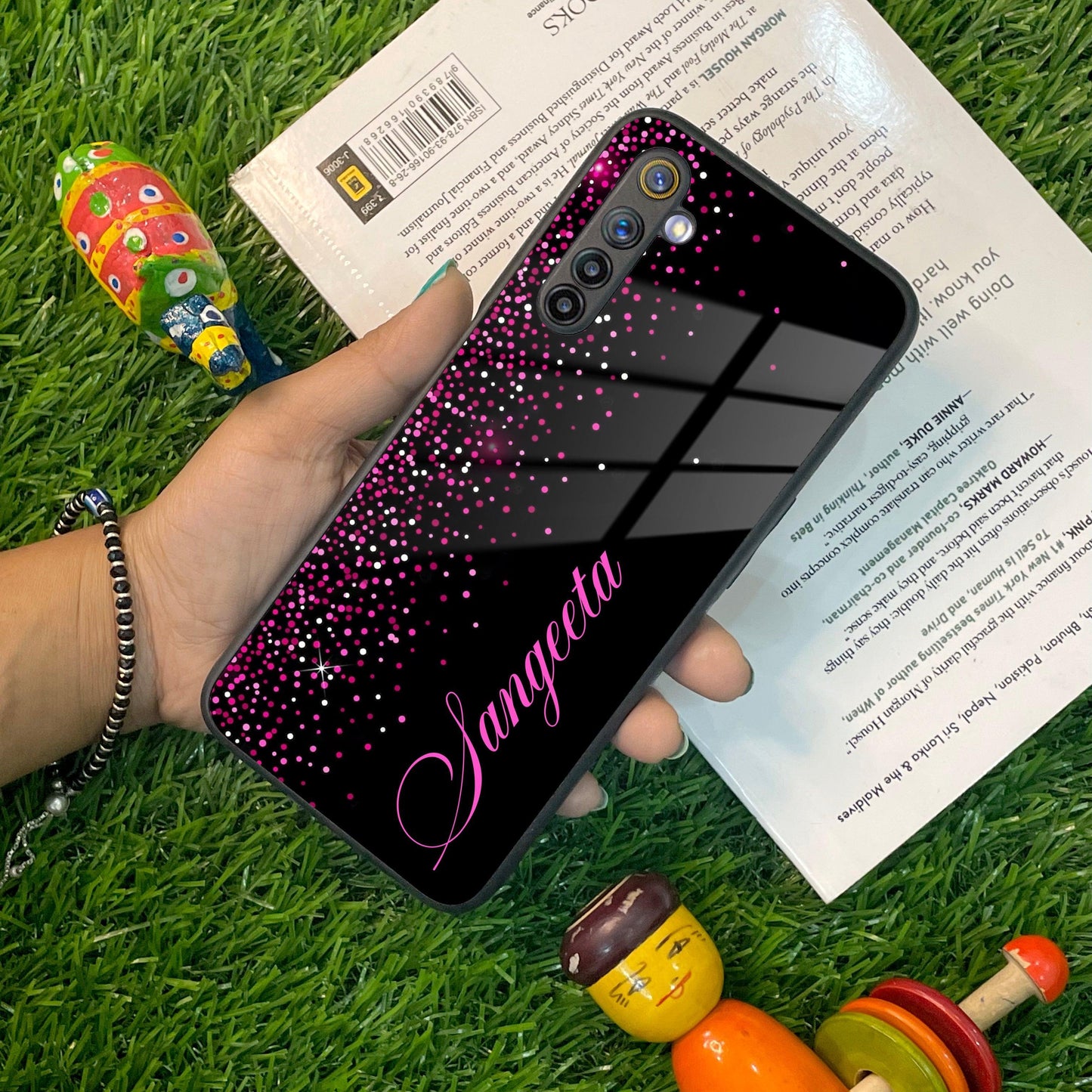 Pink Glitter Customize Glass Case Cover For Realme/Narzo