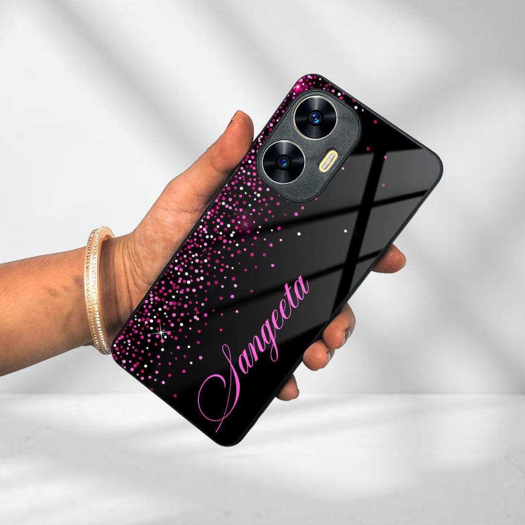 Pink Glitter Customize Glass Case Cover For Realme/Narzo