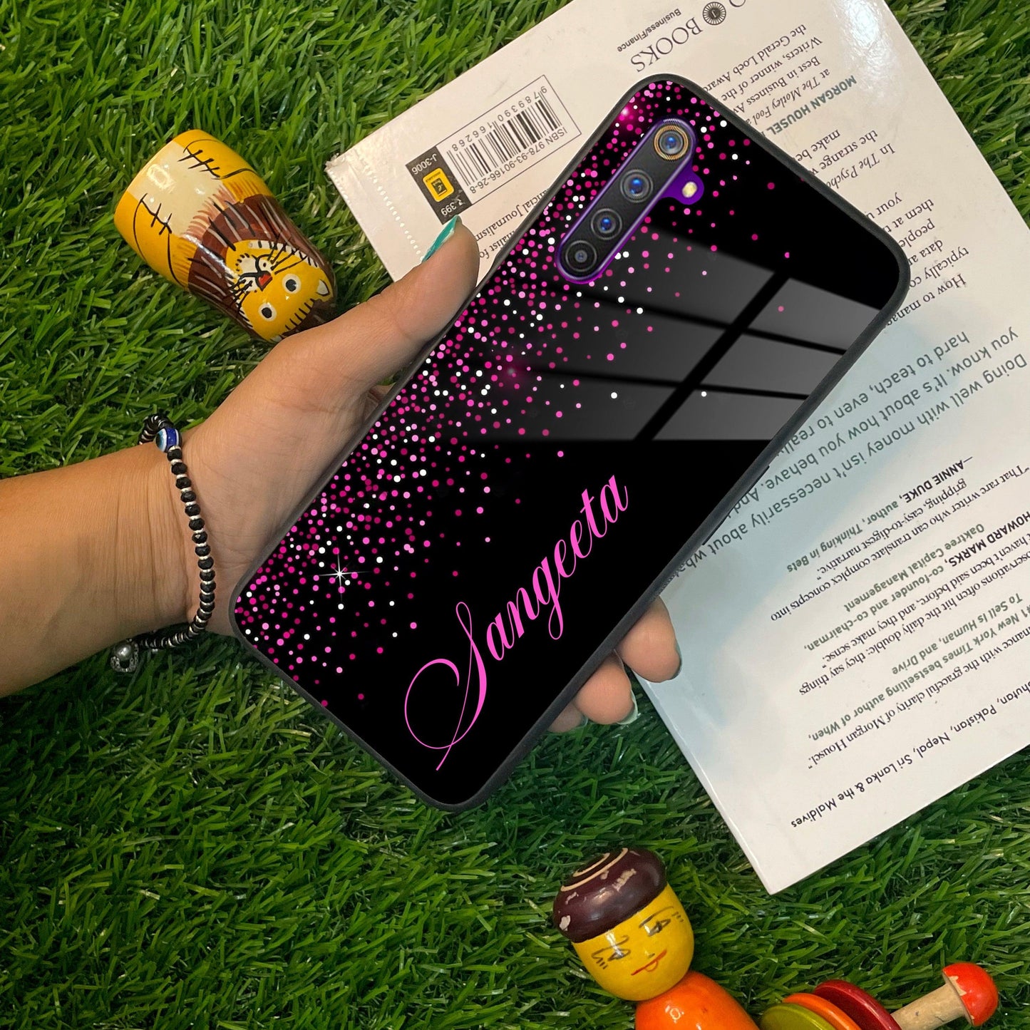 Pink Glitter Customize Glass Case Cover For Realme/Narzo