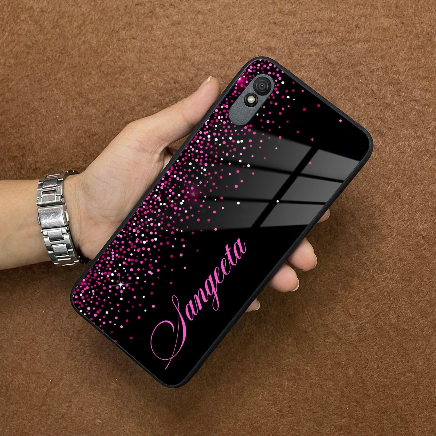 Pink Glitter Customize Glass Case Cover For Redmi/Xiaomi