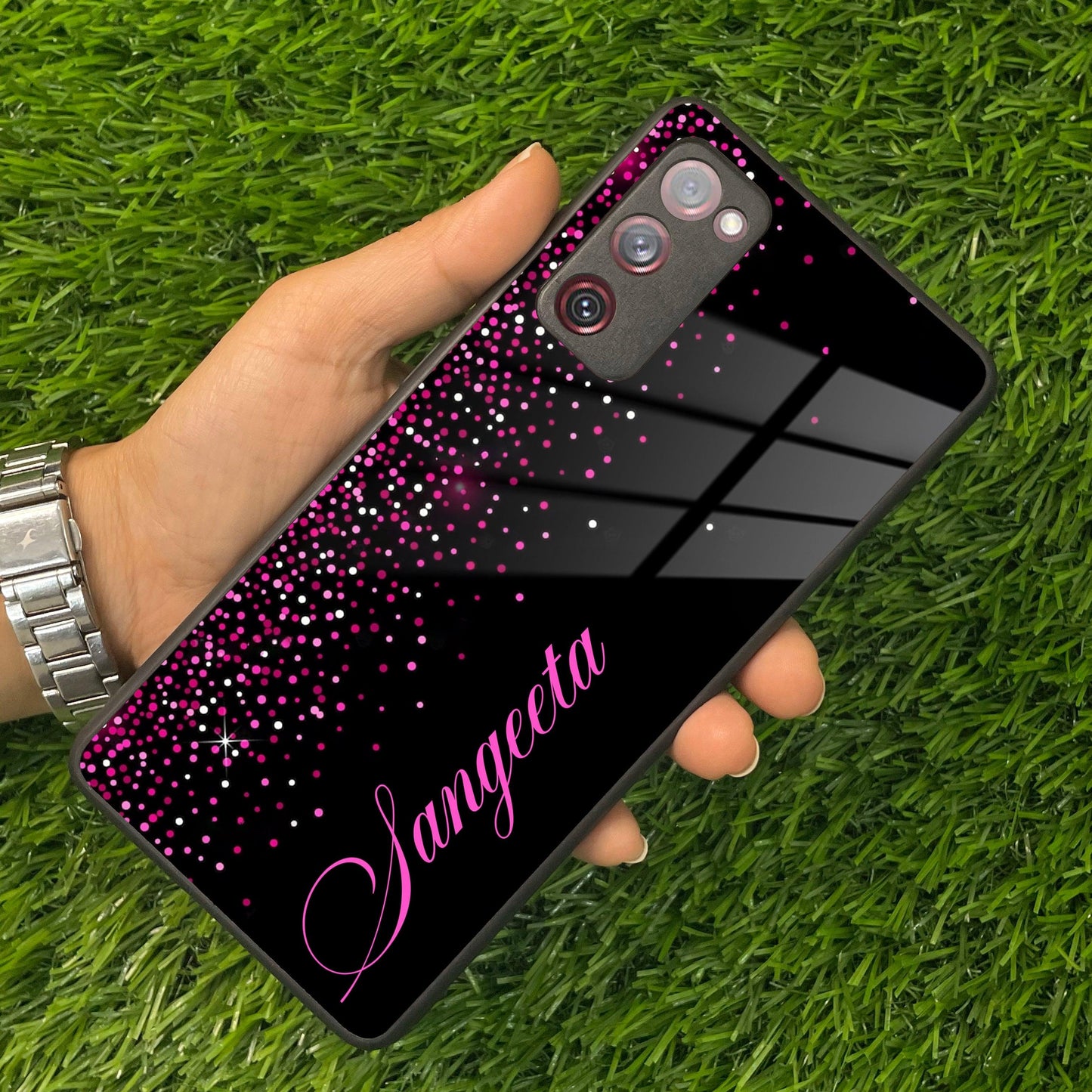 Pink Glitter Customize Glass Case Cover For Samsung