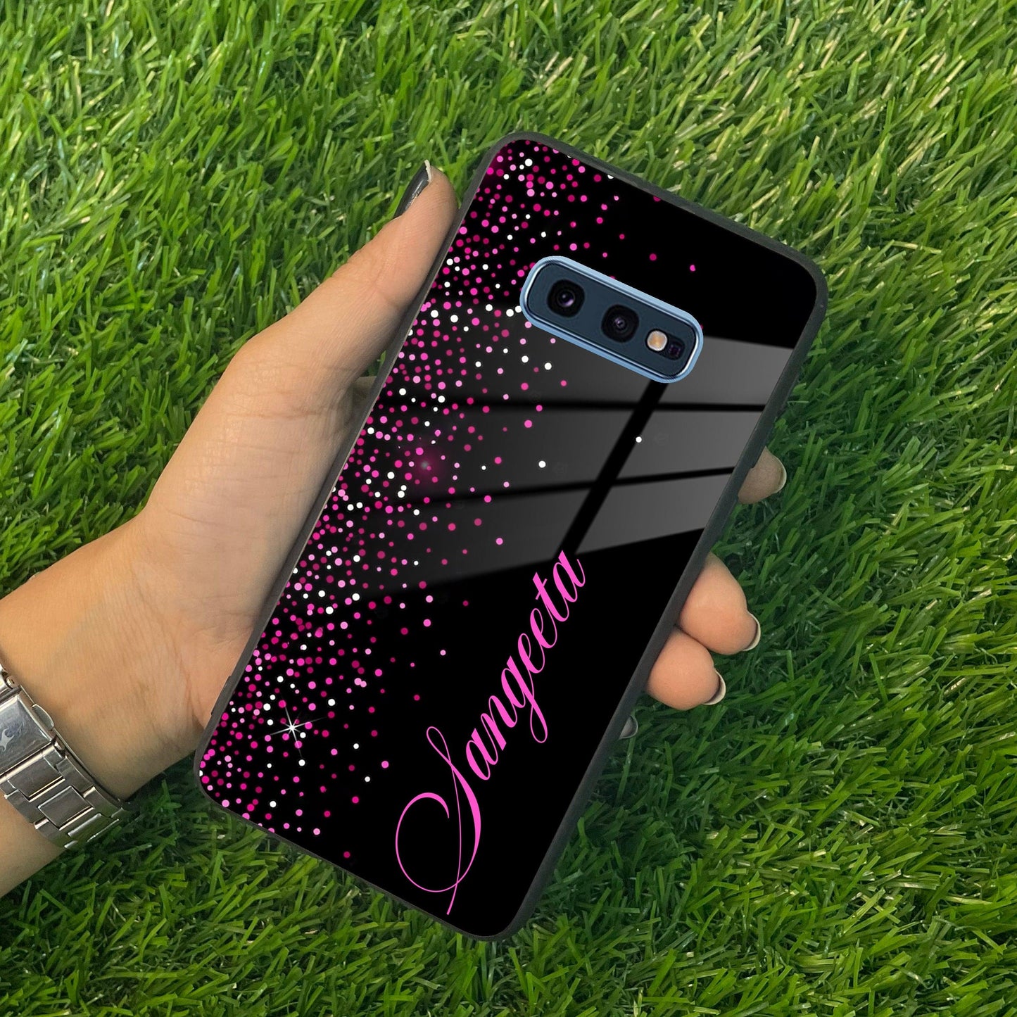 Pink Glitter Customize Glass Case Cover For Samsung