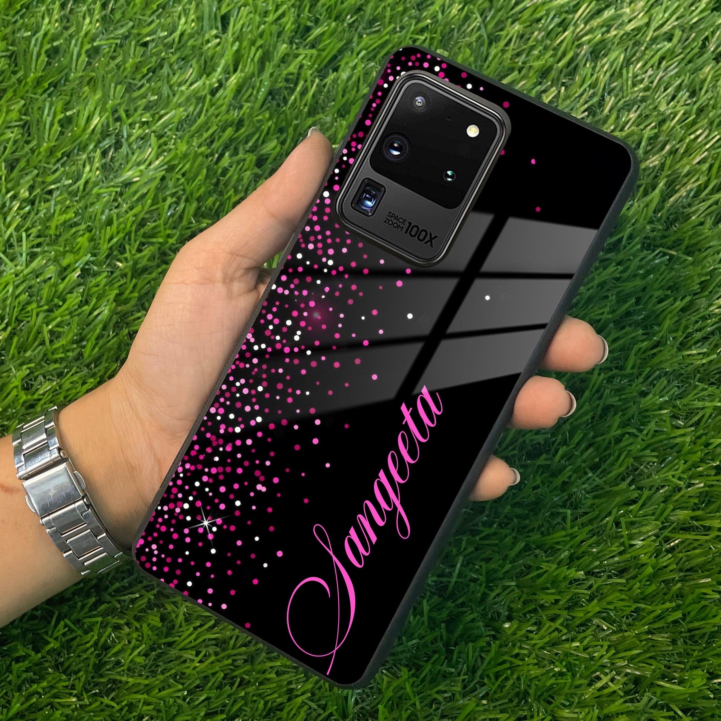 Pink Glitter Customize Glass Case Cover For Samsung