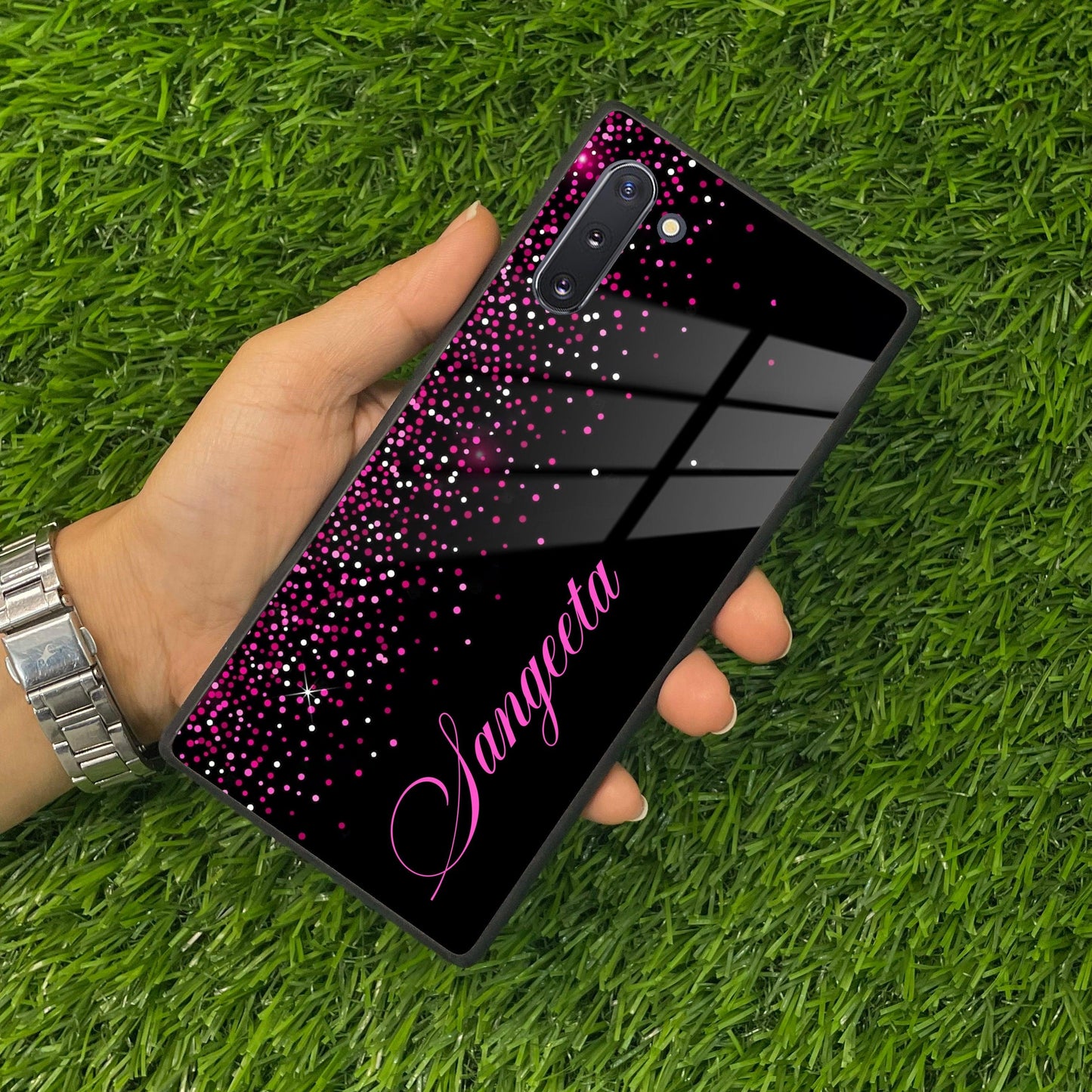 Pink Glitter Customize Glass Case Cover For Samsung