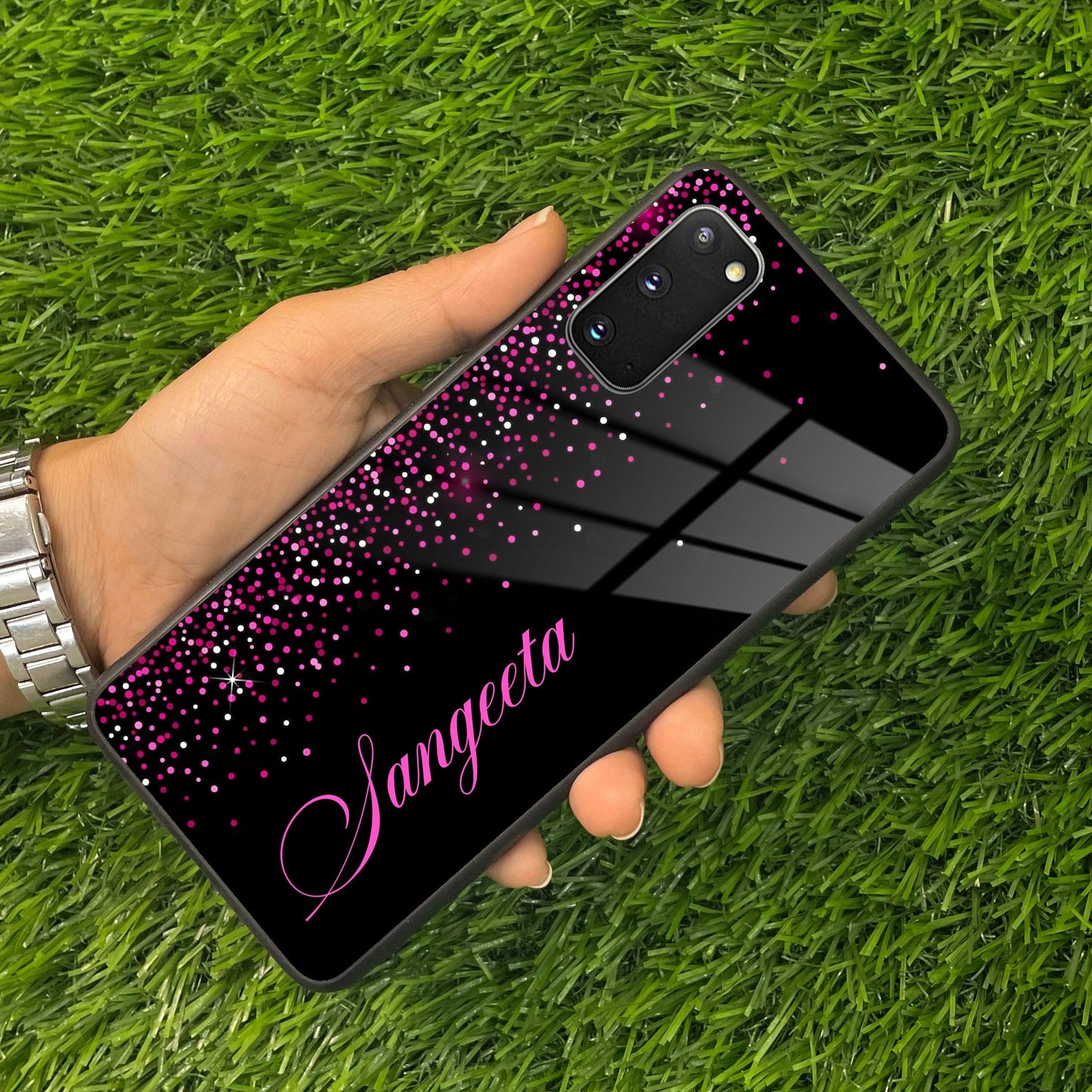 Pink Glitter Customize Glass Case Cover For Samsung