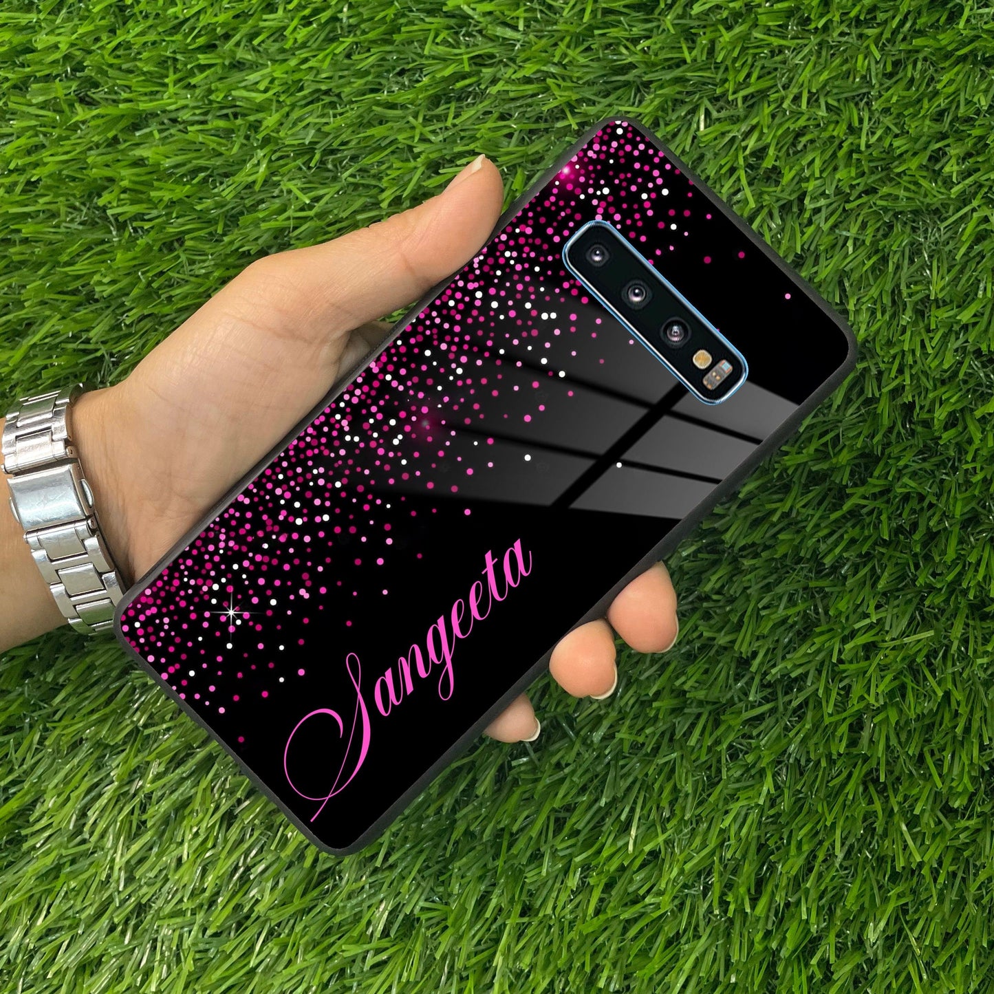 Pink Glitter Customize Glass Case Cover For Samsung