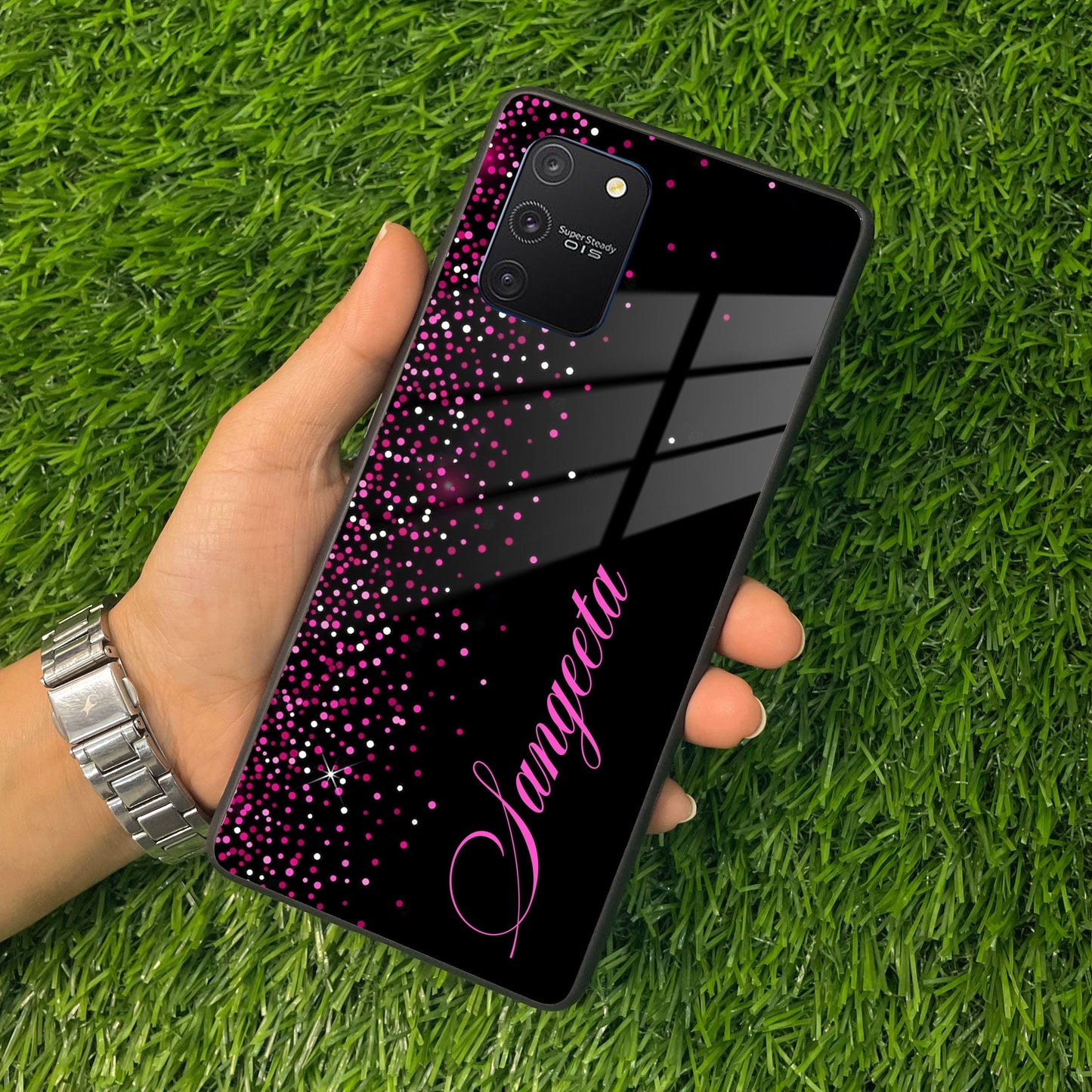 Pink Glitter Customize Glass Case Cover For Samsung