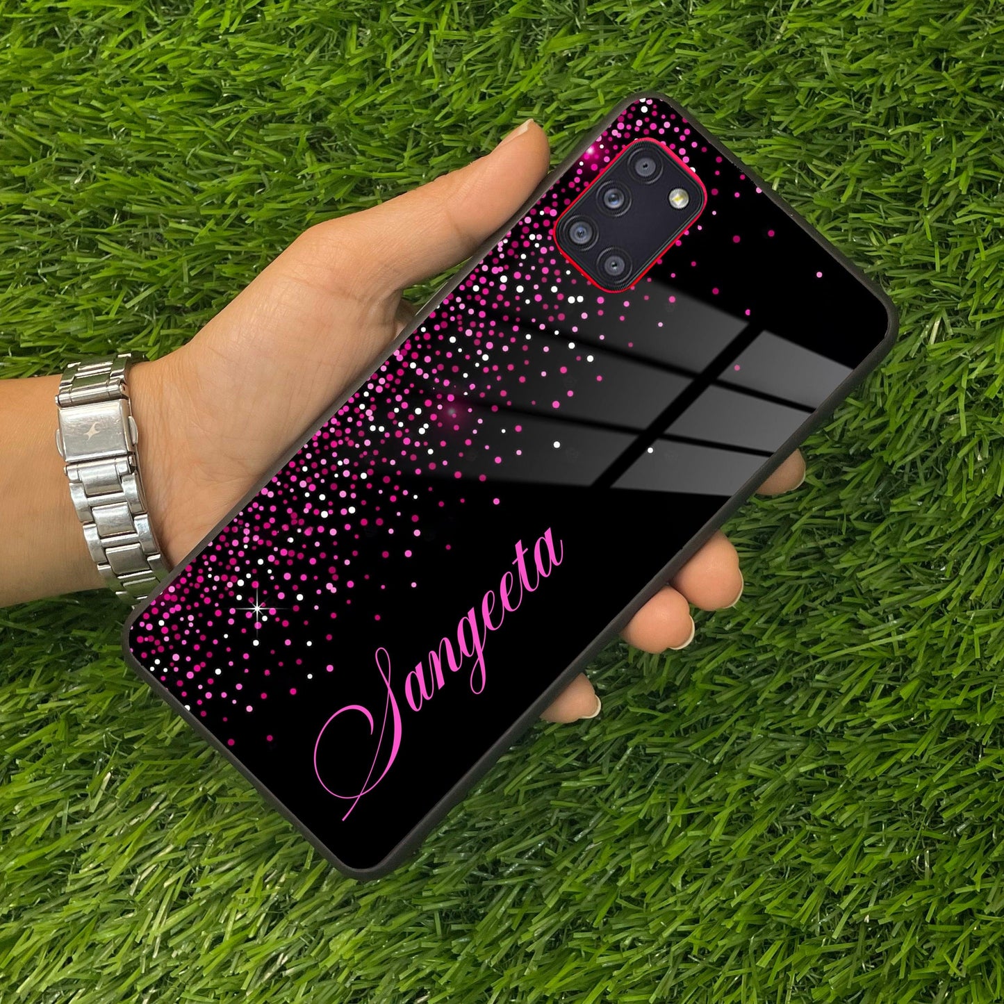 Pink Glitter Customize Glass Case Cover For Samsung