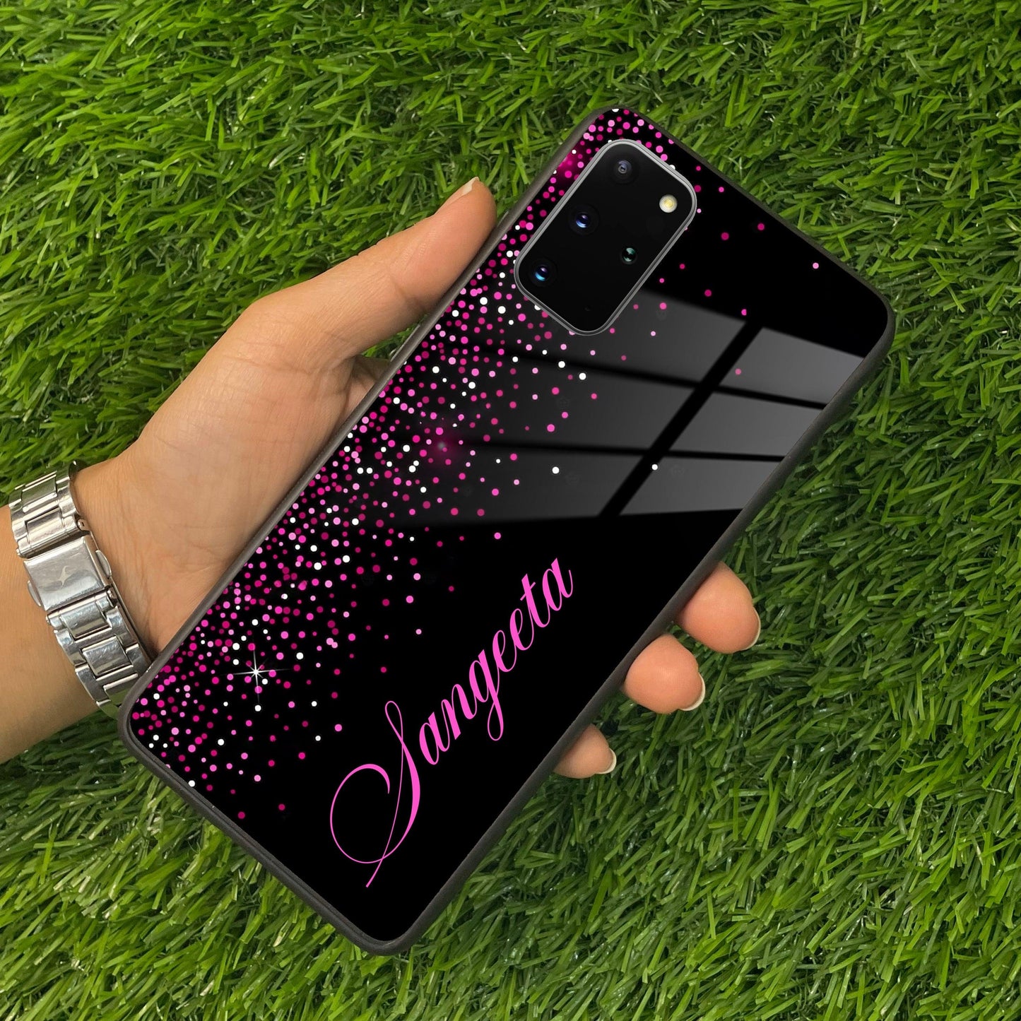 Pink Glitter Customize Glass Case Cover For Samsung