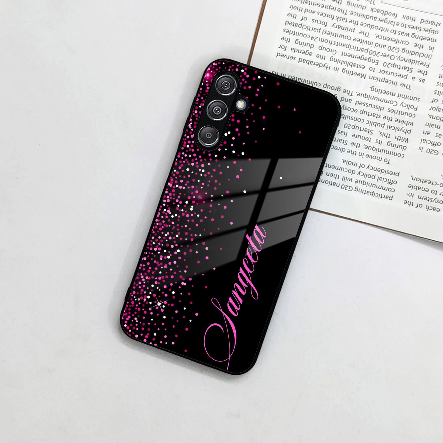 Pink Glitter Customize Glass Case Cover For Samsung