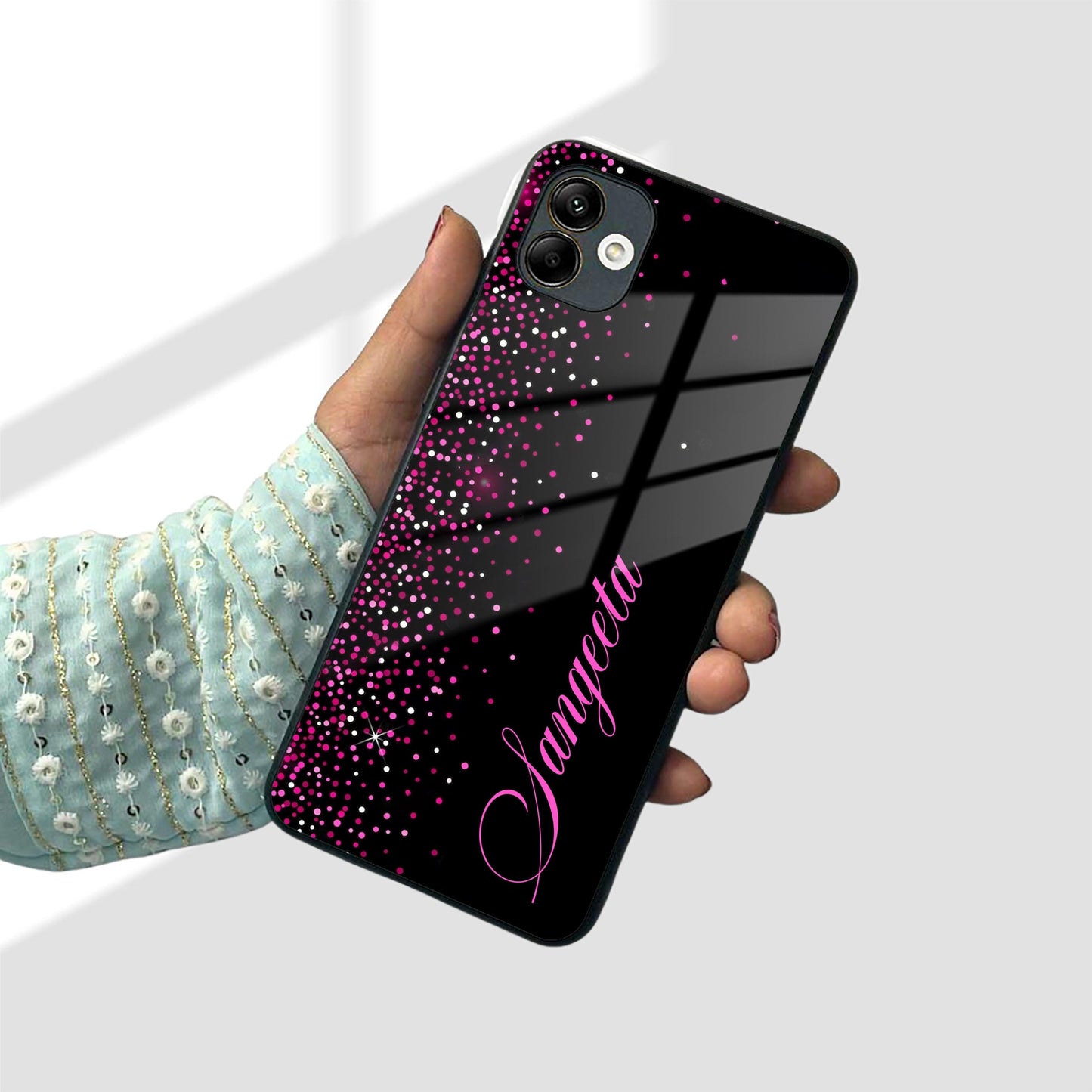 Pink Glitter Customize Glass Case Cover For Samsung