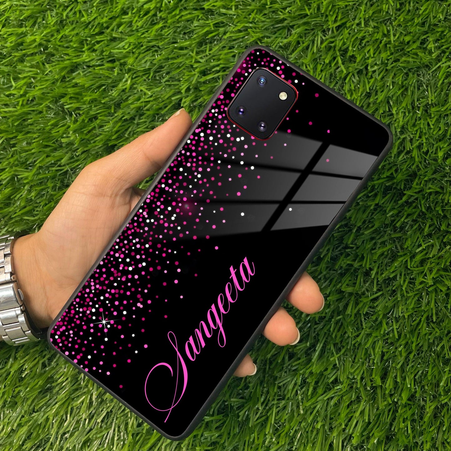 Pink Glitter Customize Glass Case Cover For Samsung