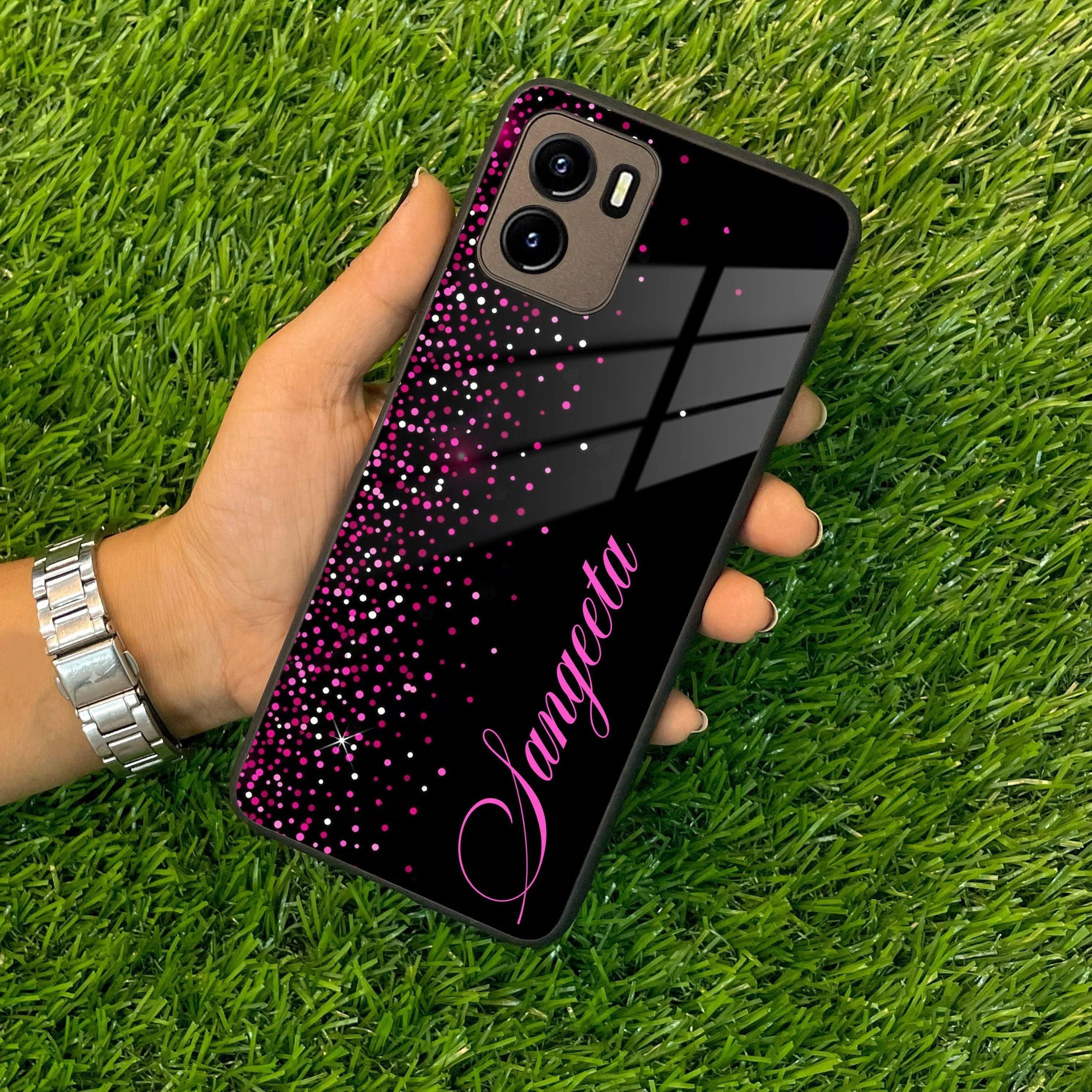 Pink Glitter Customize Glass Case Cover For Vivo - ShopOnCliQ