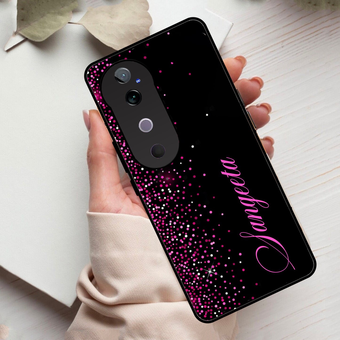 Pink Glitter Customize Glass Case Cover For Vivo ShopOnCliQ