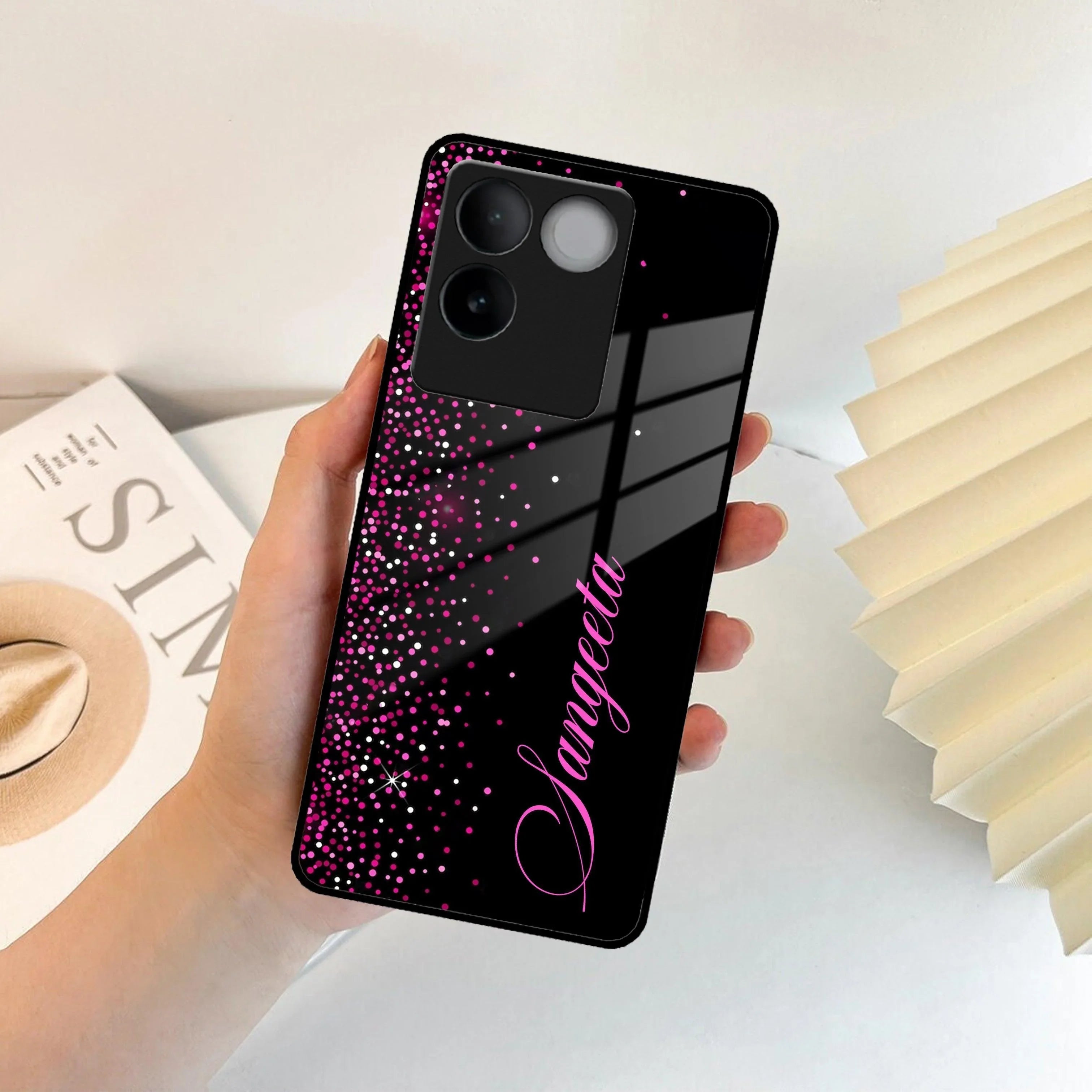 Pink Glitter Customize Glass Case Cover For Vivo - ShopOnCliQ