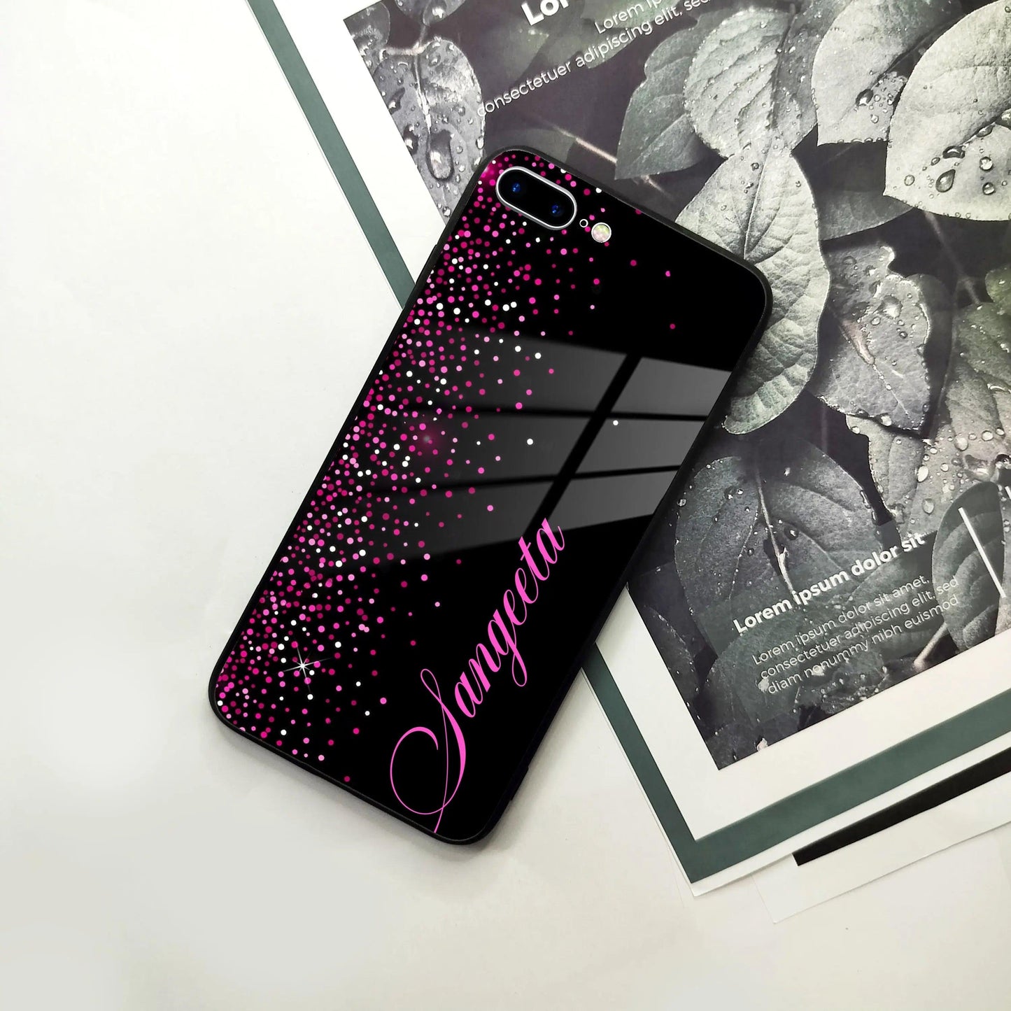 Pink Glitter Customize Glass Case Cover For iPhone