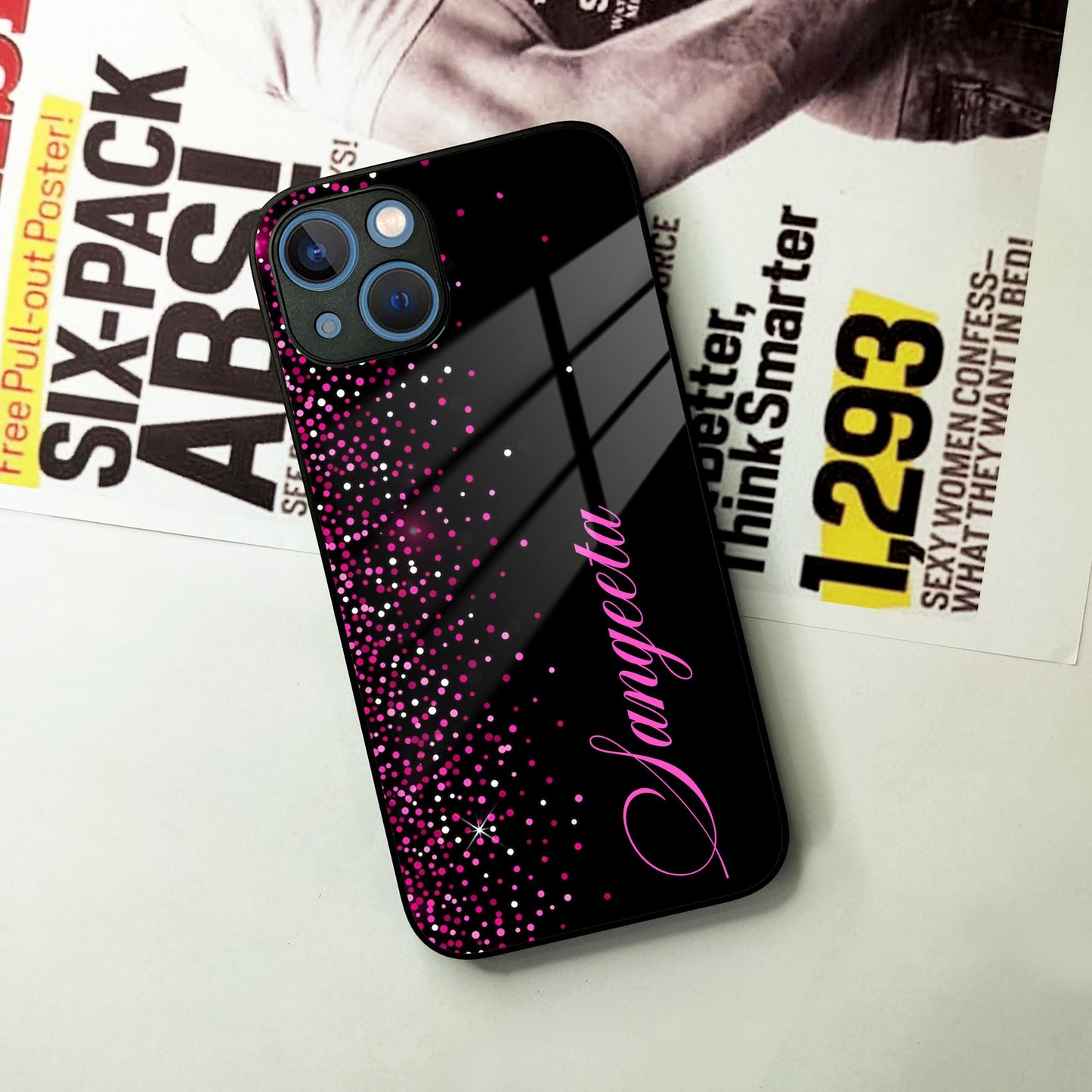 Pink Glitter Customize Glass Case Cover For iPhone