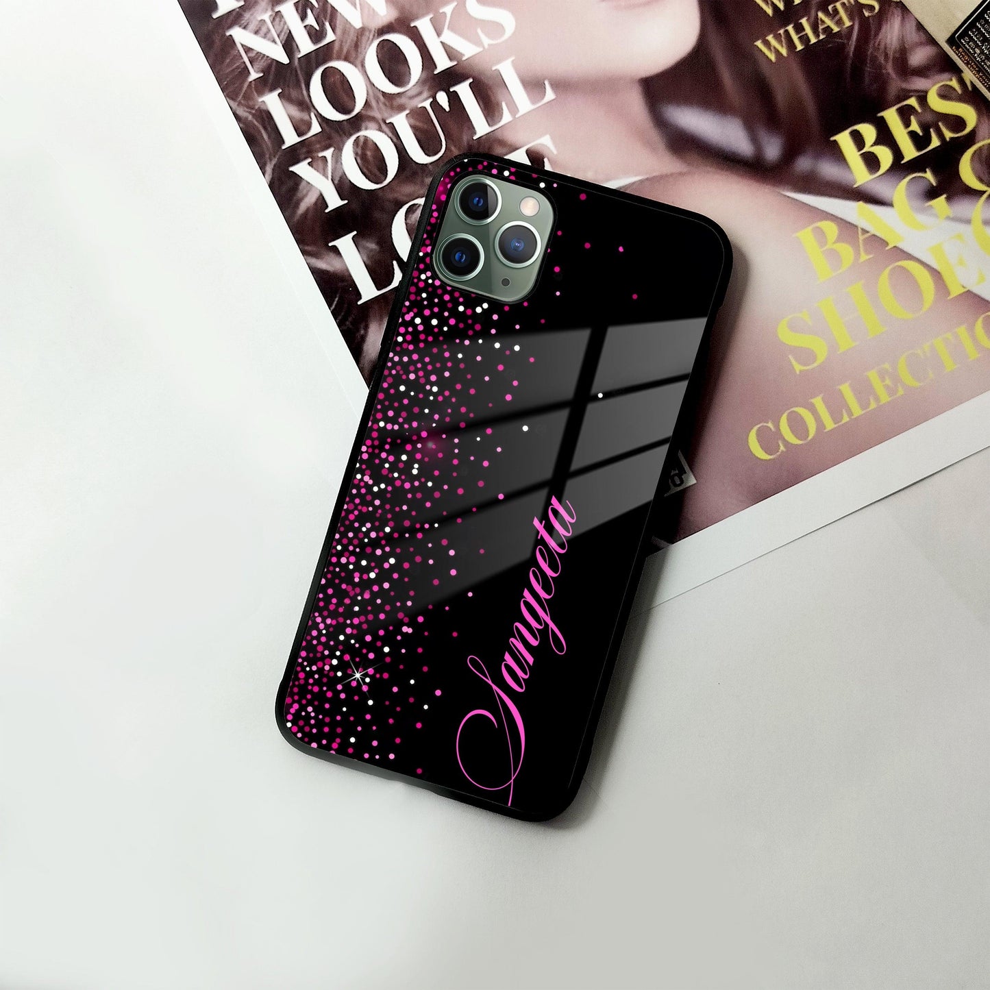 Pink Glitter Customize Glass Case Cover For iPhone