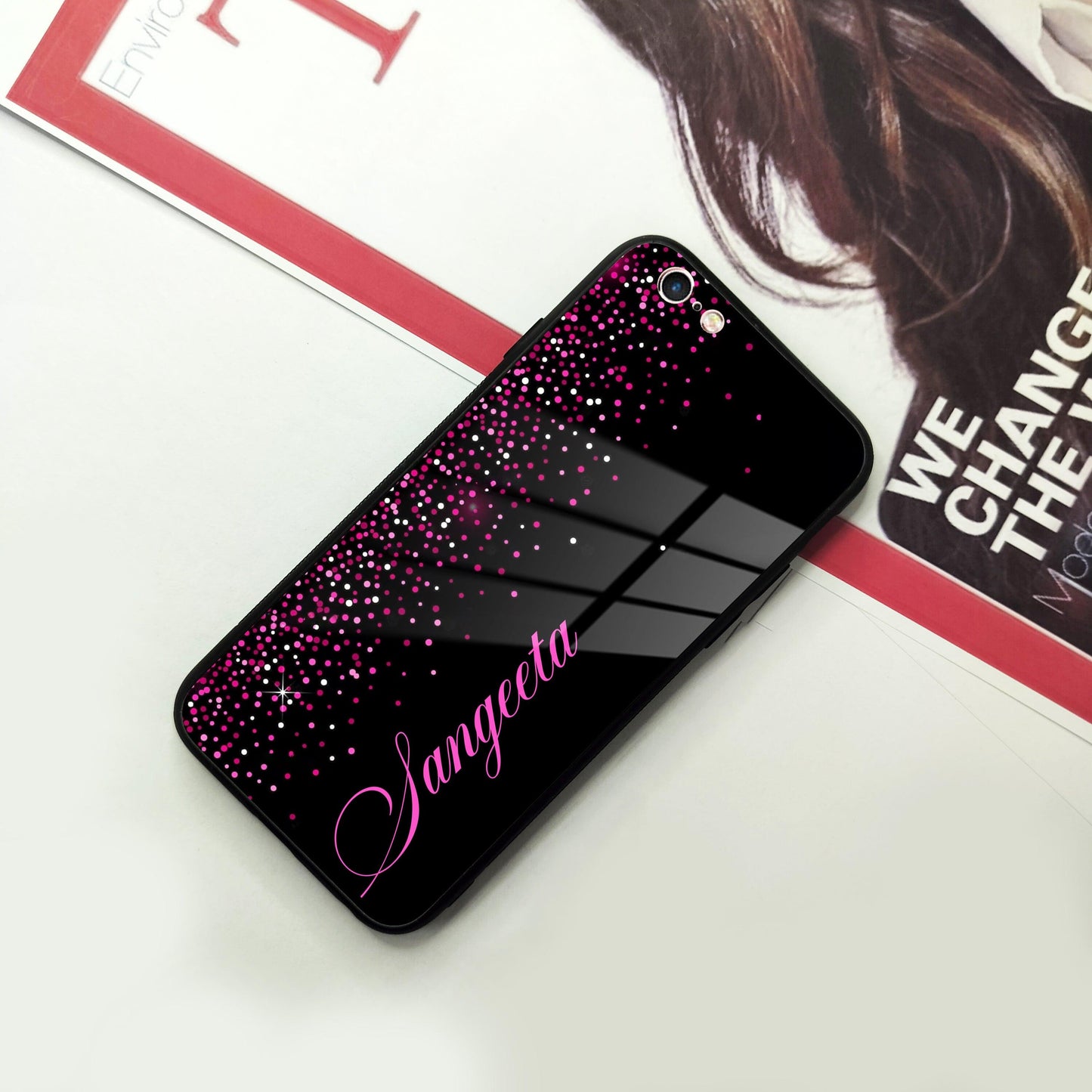 Pink Glitter Customize Glass Case Cover For iPhone