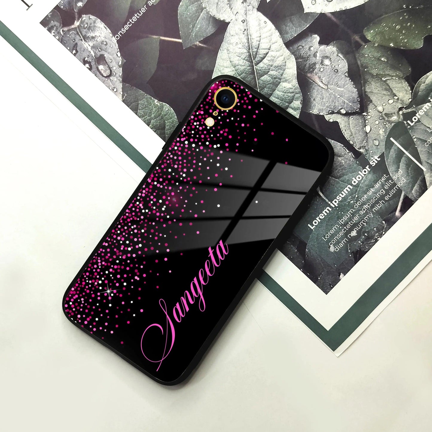 Pink Glitter Customize Glass Case Cover For iPhone
