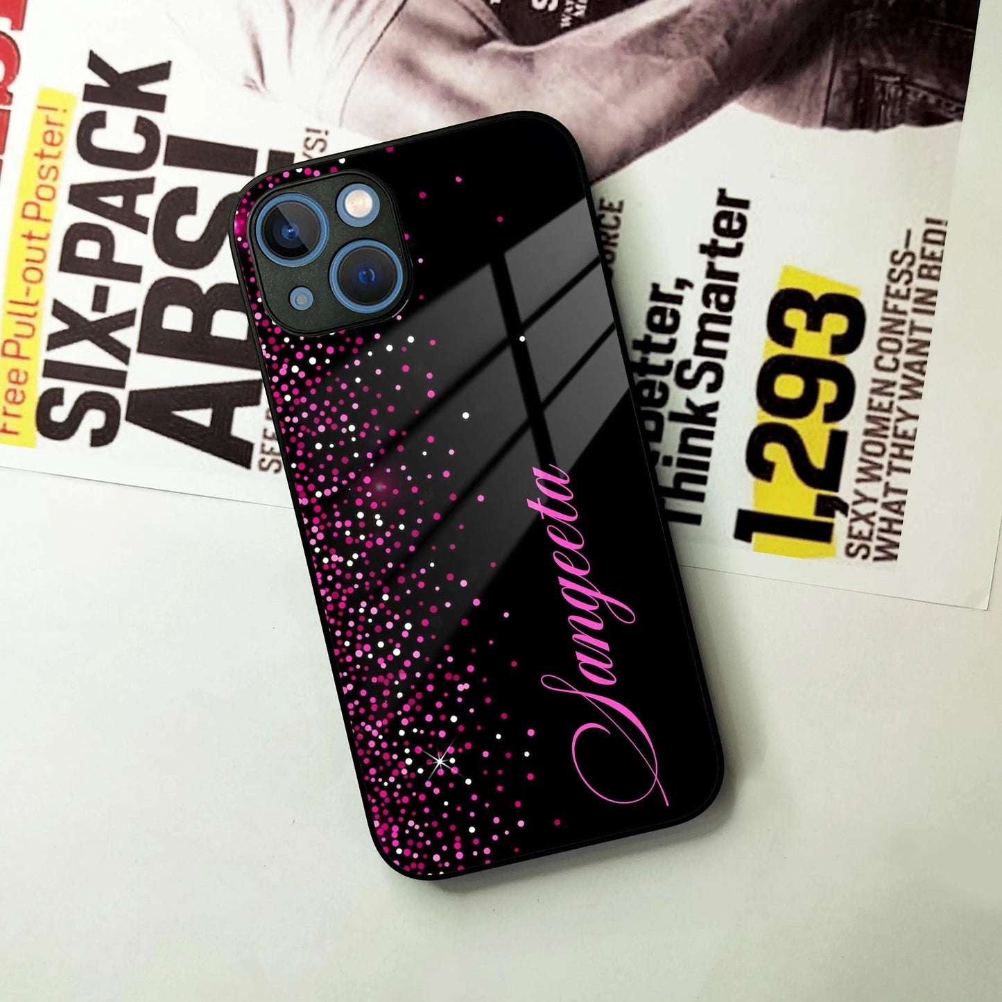 Pink Glitter Customize Glass Case Cover For iPhone