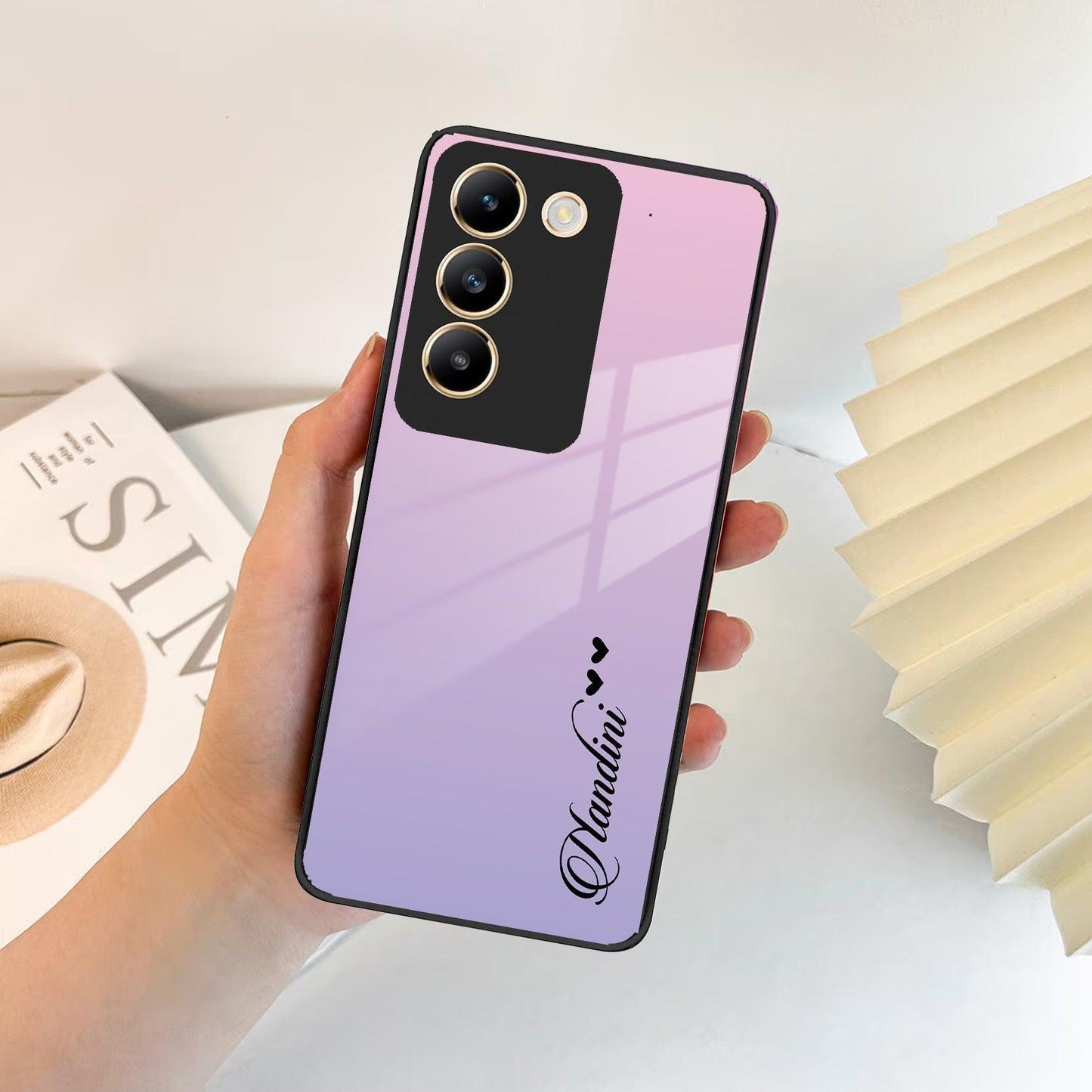 Pink Gradient Glass Case Cover For Vivo