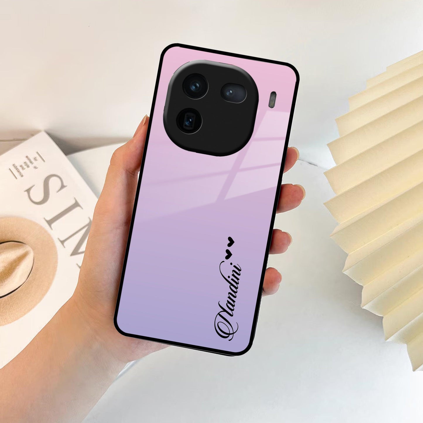 Pink Gradient Glass Case Cover For iQOO