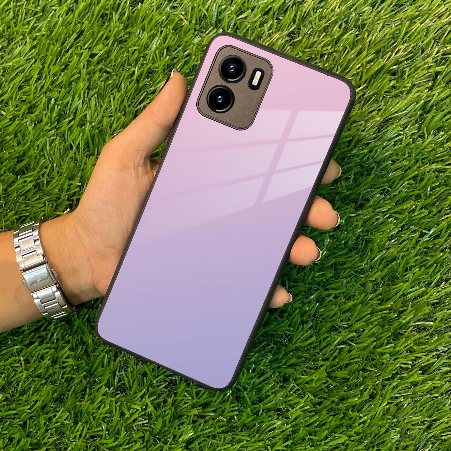 Pink Gradient Glass Case Cover For Vivo