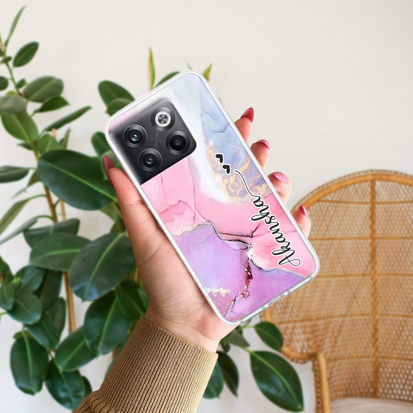 Pink Gradient Marble Customize Transparent Silicon Case For OnePlus