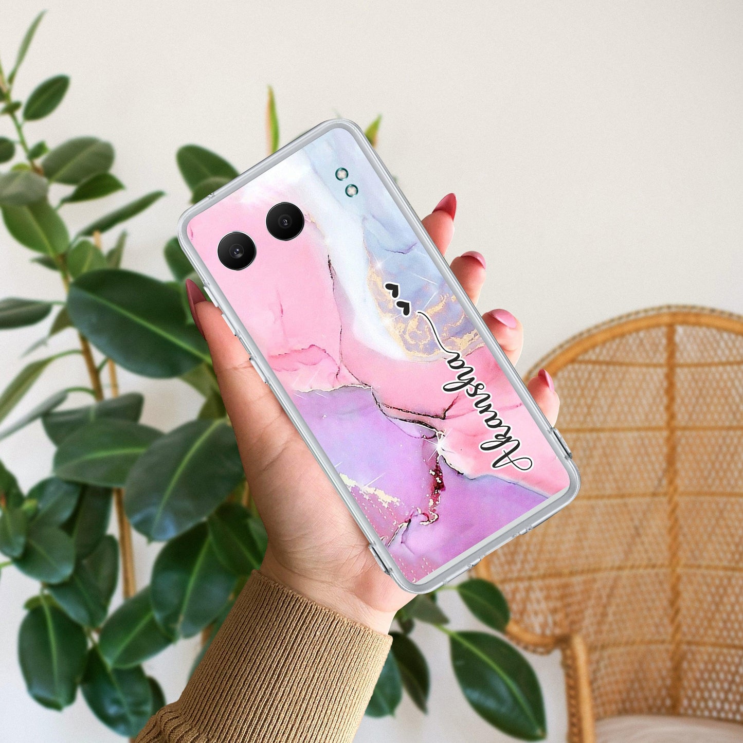 Pink Gradient Marble Customize Transparent Silicon Case For OnePlus