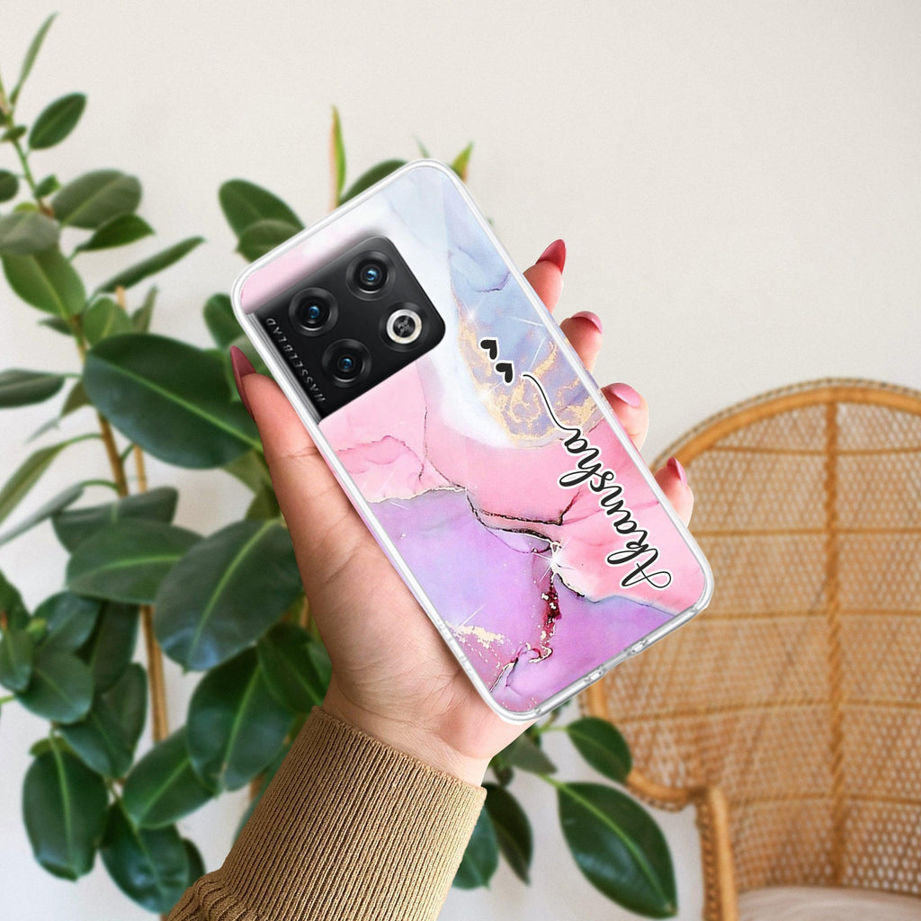 Pink Gradient Marble Customize Anti Yellow Case For OnePlus 10 Pro 5G