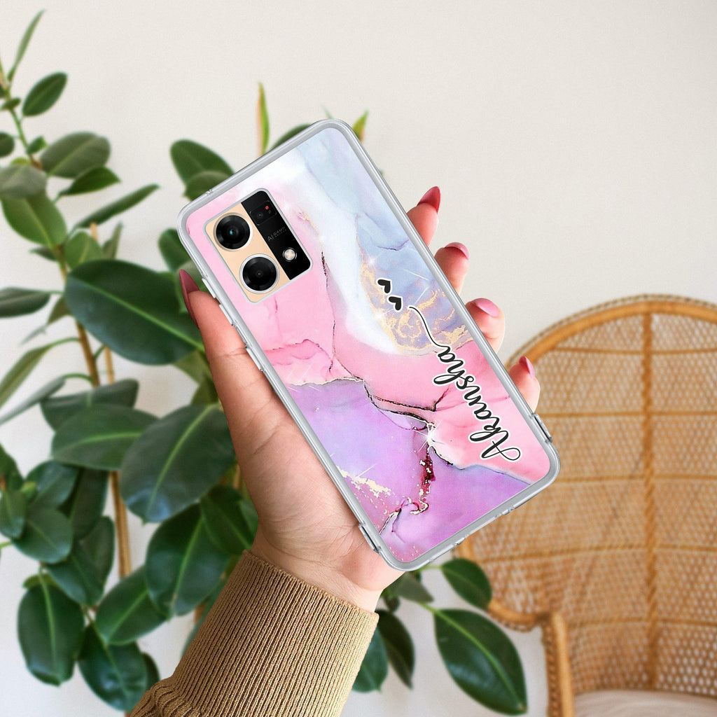 Pink Gradient Marble Customize Anti Yellow Case For Oppo Reno 7 5G