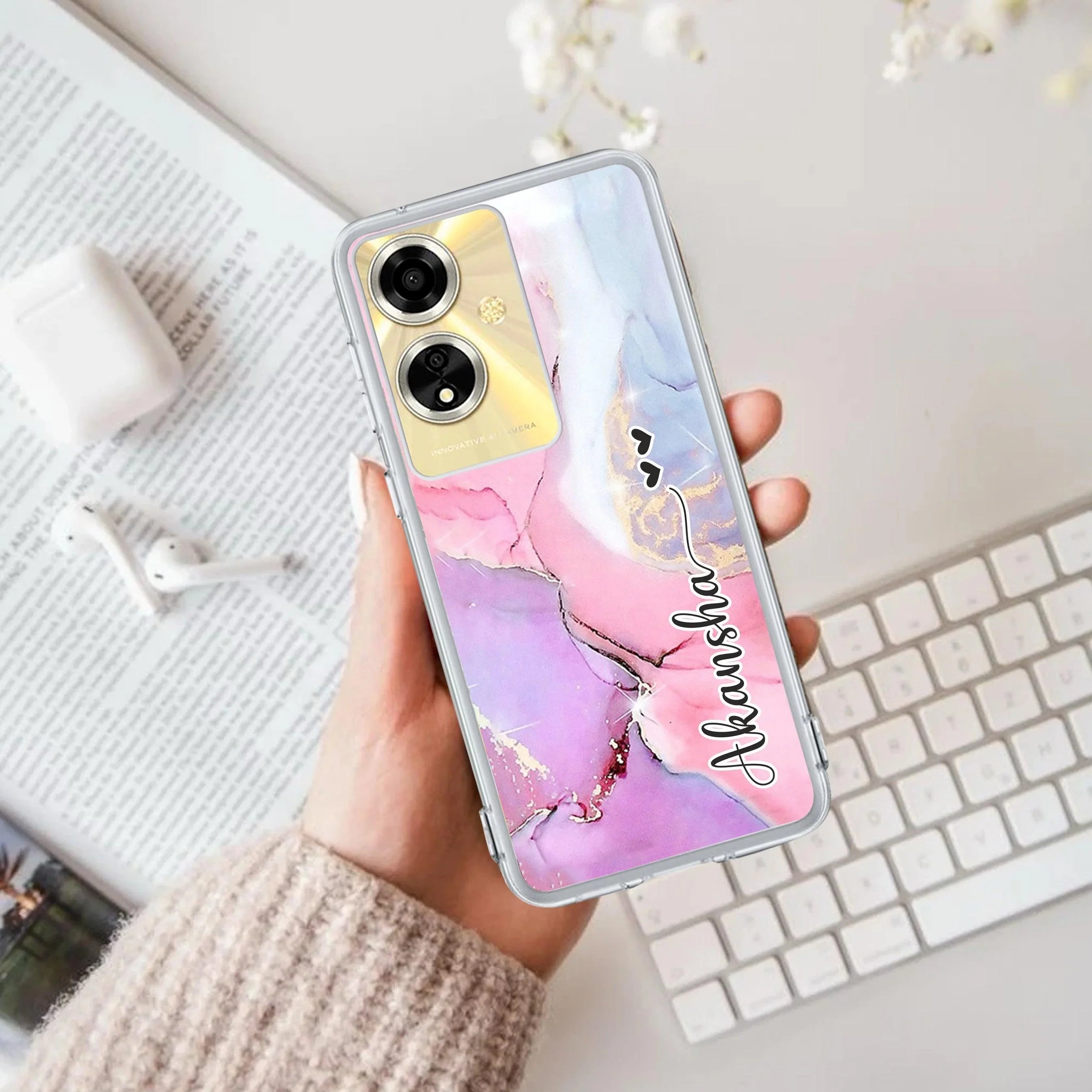 Pink Gradient Marble Customize Transparent Silicon Case For Oppo - ShopOnCliQ