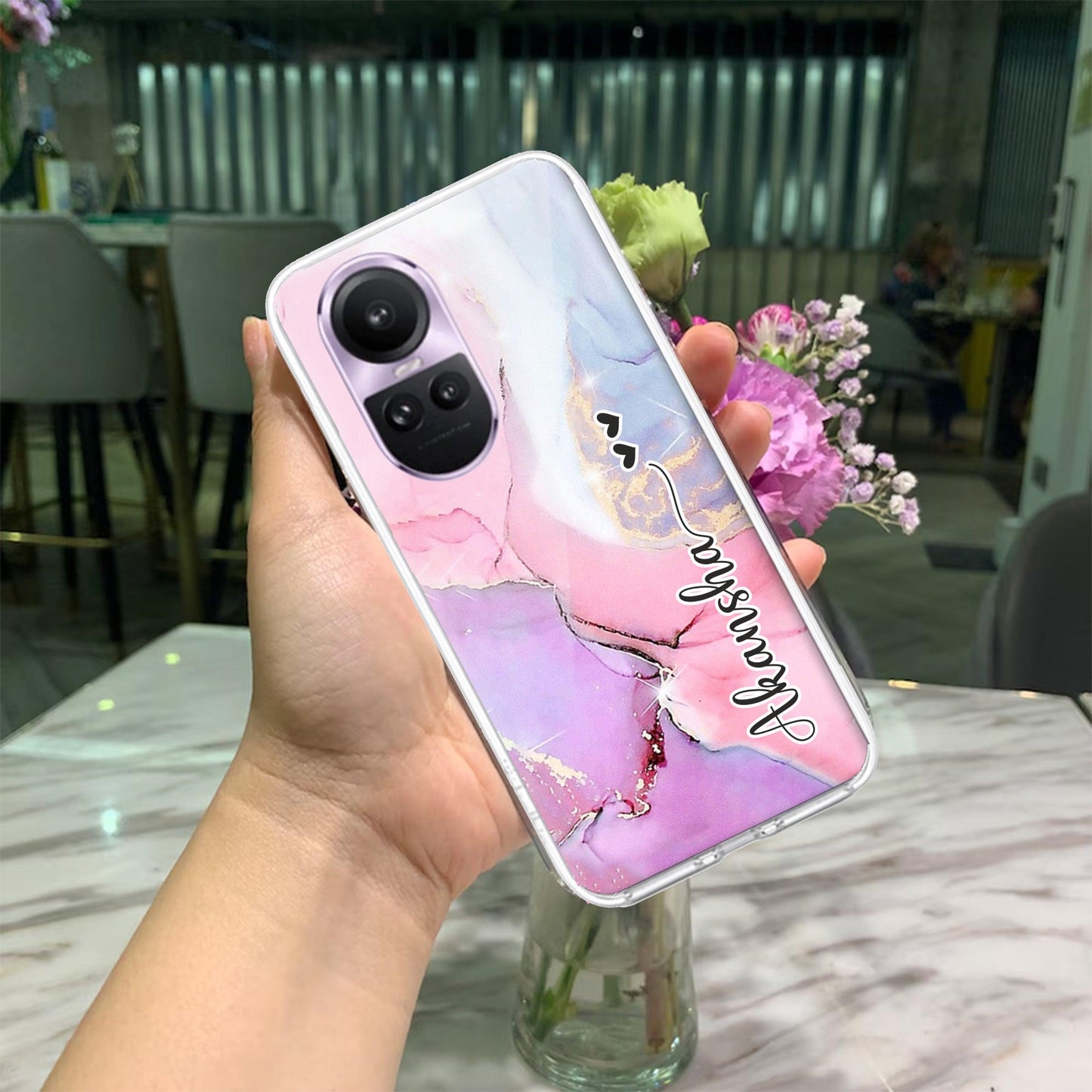 Pink Gradient Marble Customize Transparent Silicon Case For Oppo