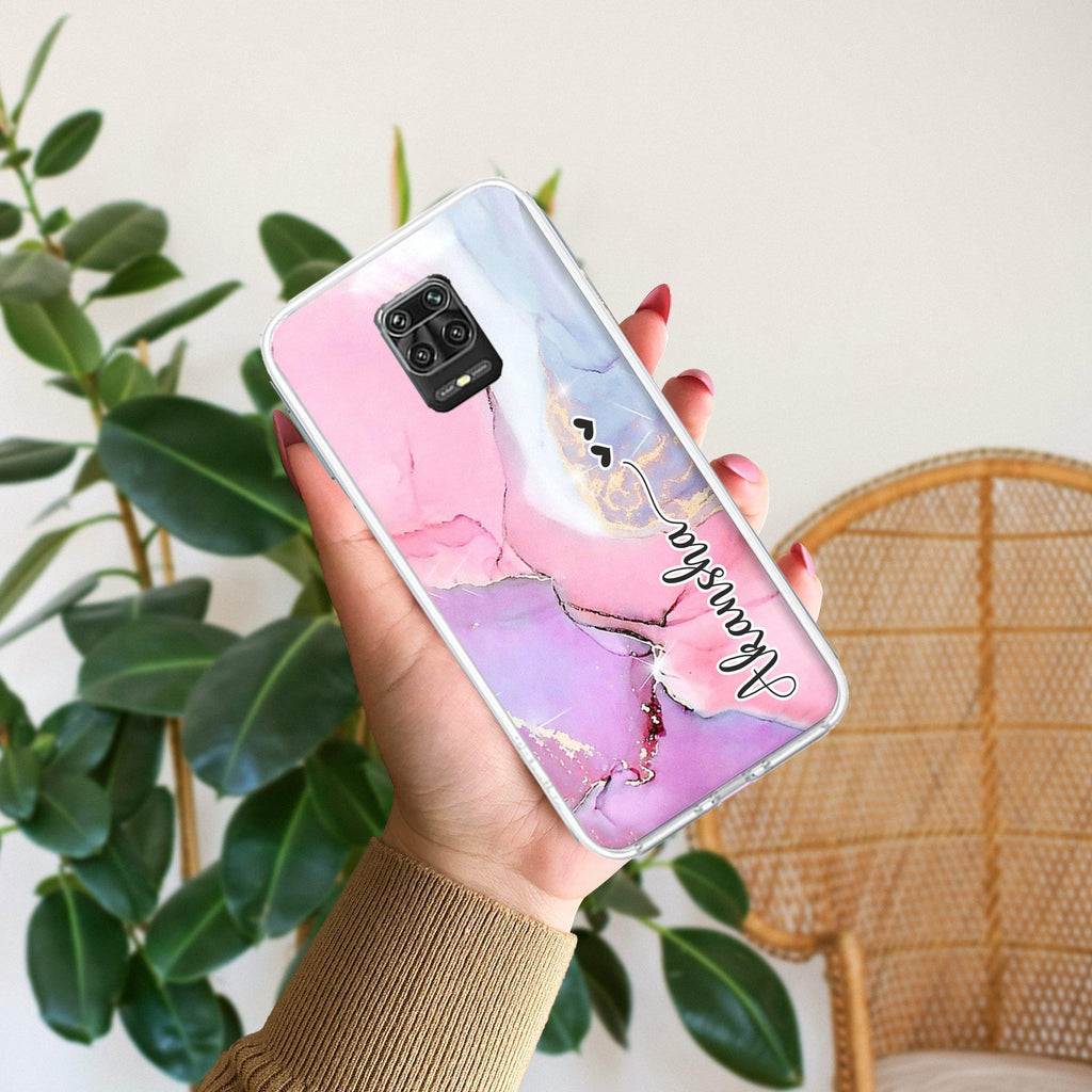 Pink Gradient Marble Customize Transparent Silicon Case For Redmi 9 Prime