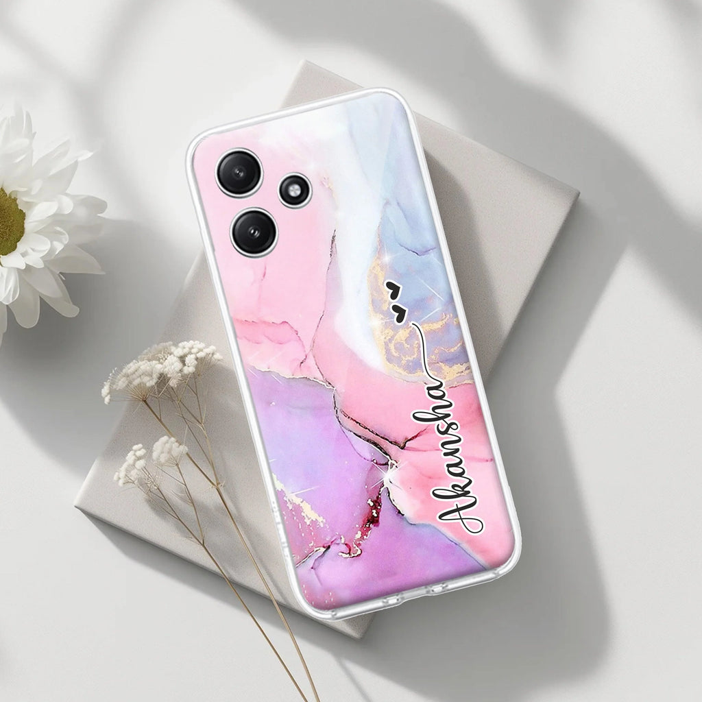 Pink Gradient Marble Customize Transparent Silicon Case For Redmi Note 13 Pro 5G